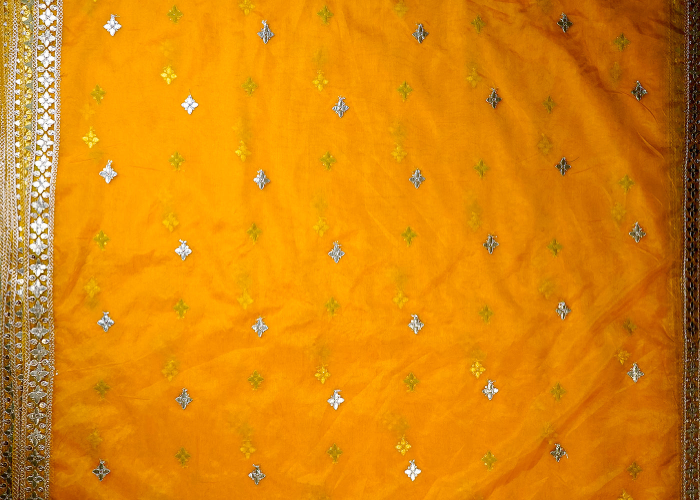 Yellow Organza Dupatta Fabric With All Over Gota Patti And Sequins Work And Two Side Border 16394