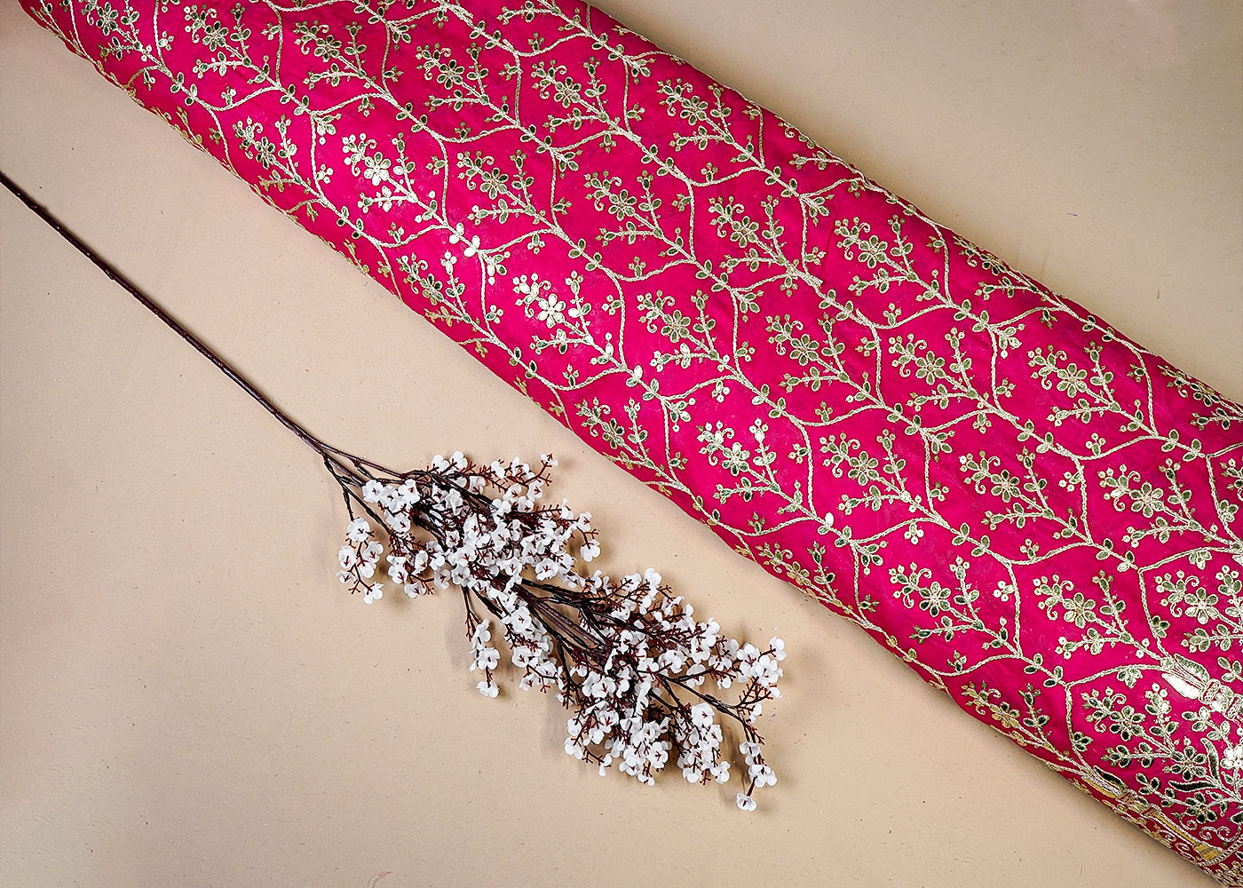 Rani Georgette Fabric With All Over Gota Patti, Thread And Sequins Work With One Side Heavy Border 16396