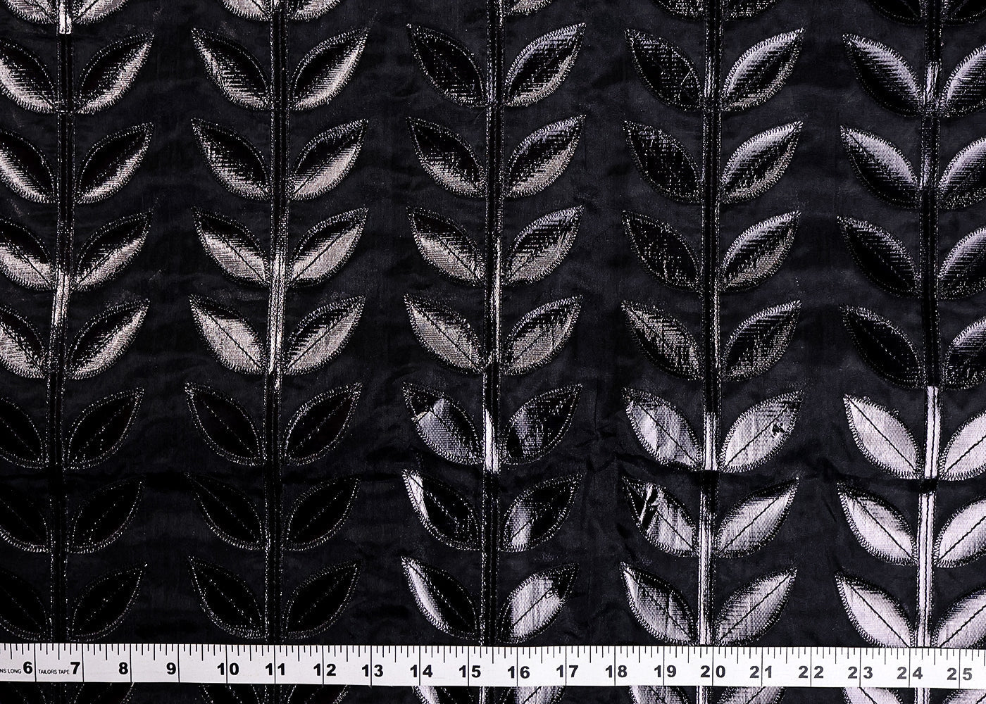 Black-Organza-Fabric-With-All-Over-Leaves-Of-Foil-And-Threadwork-16399-measurement-view