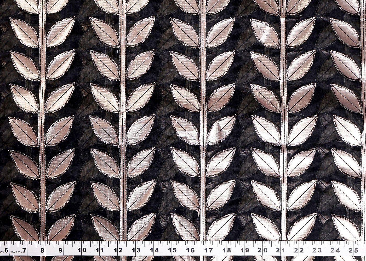 Rose-Gold-Organza-Fabric-With-All-Over-Leaves-Of-Foil-And-Threadwork-16400-measurent-view