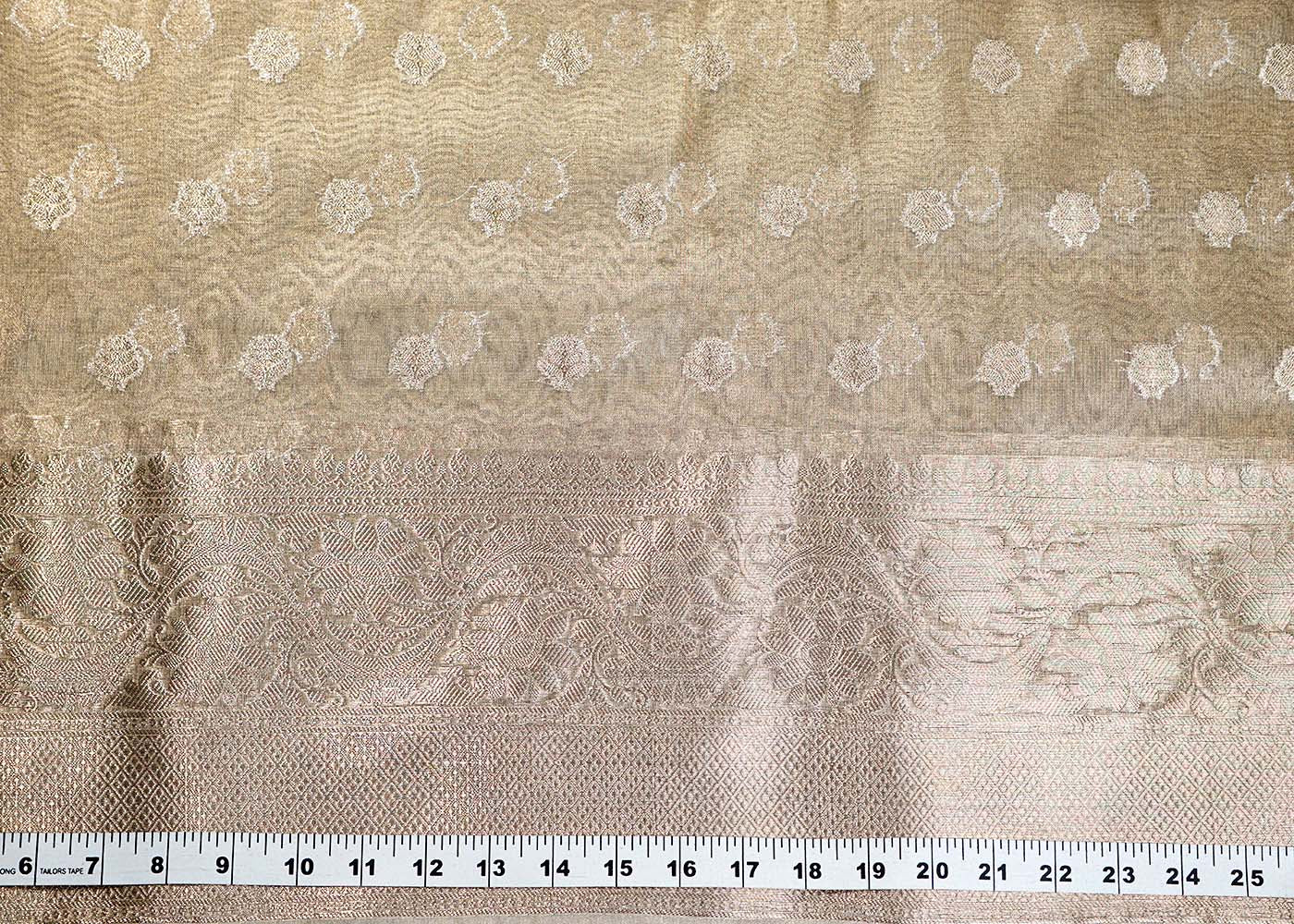 Golden Organza Fabric With All Over Zari Handloom With One Side Heavy Border 16410