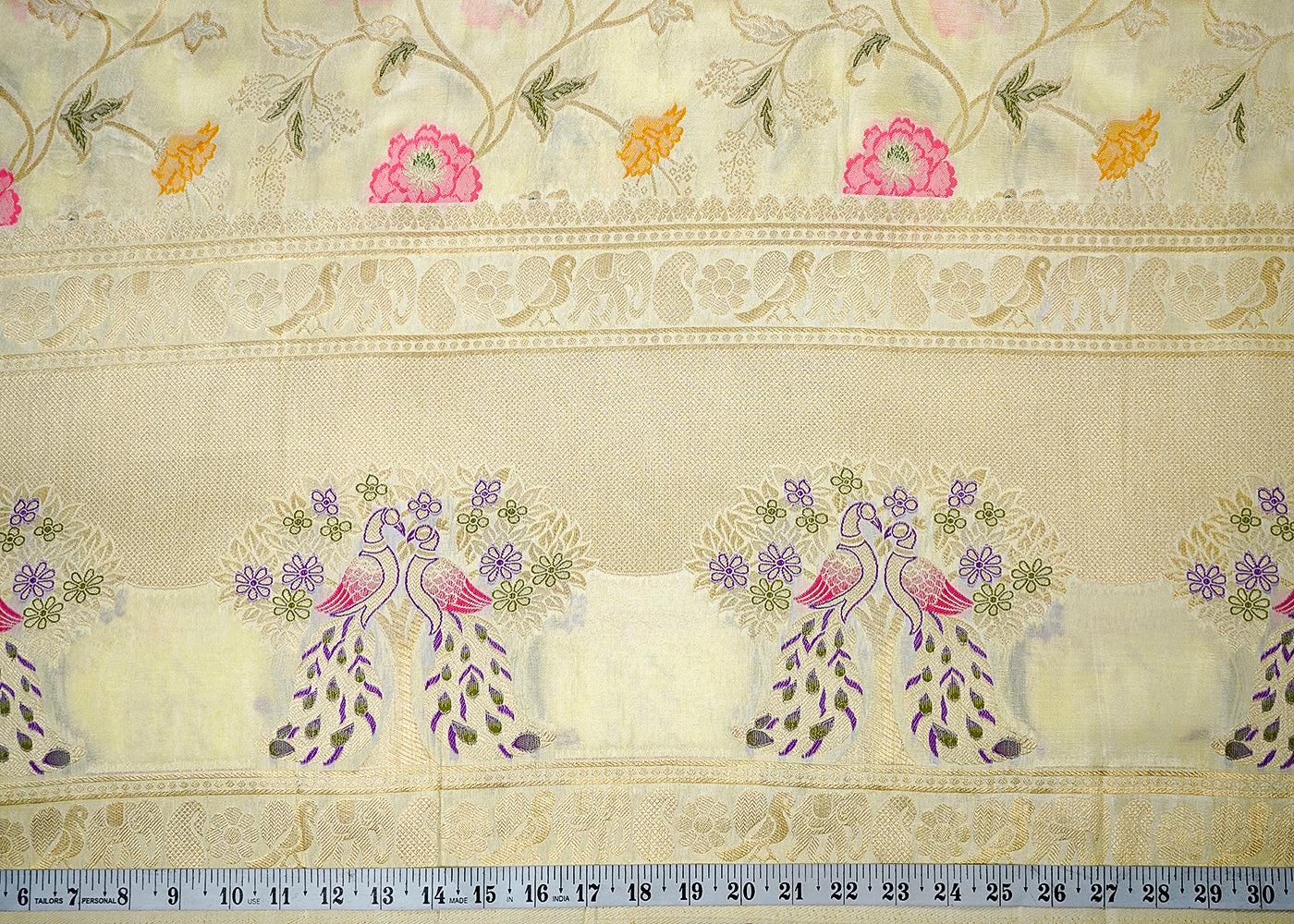 Lemon Yellow Upada Silk Fabric With All Over Floral Print And Zari Work With One Side Heavy Border 16418