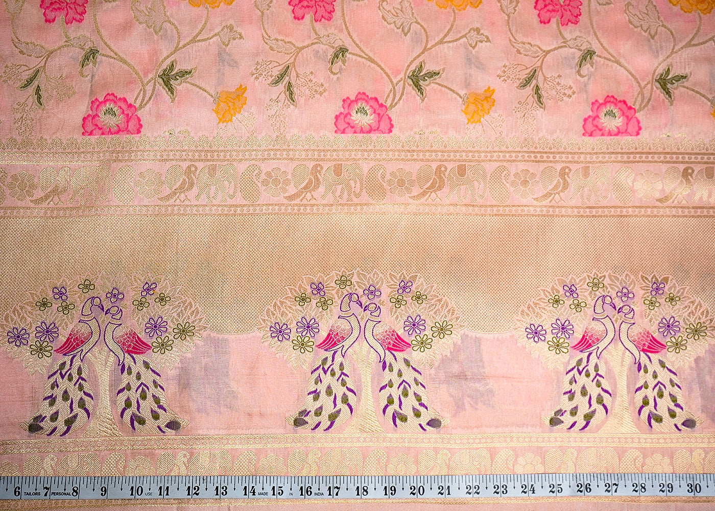 Peach Upada Silk Fabric With All Over Floral Print And Zari Work With One Side Heavy Border 16420