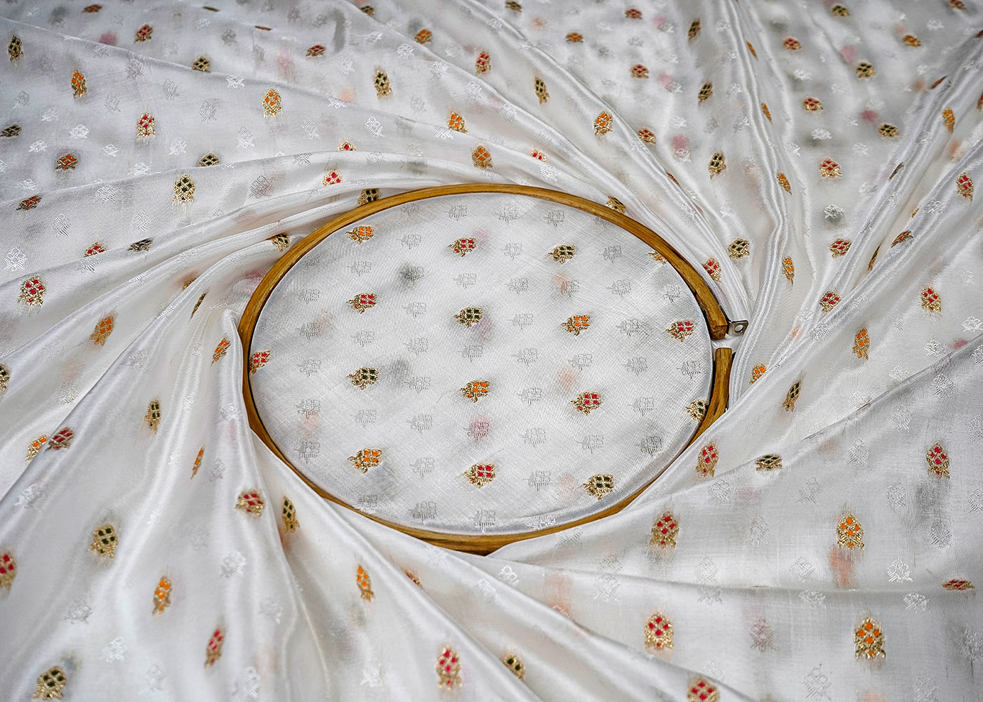 White Upada Silk Fabric With All Over Thread And Zari Work 16421