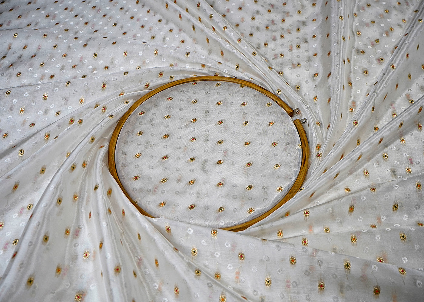 White Upada Silk Fabric With All Over Thread And Zari Work 16422