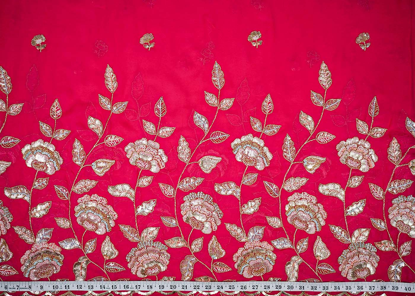 Rani Georgette Fabric With All Over Thread, Katdana And Sequins Buti With One Side Scalloped Border 16442