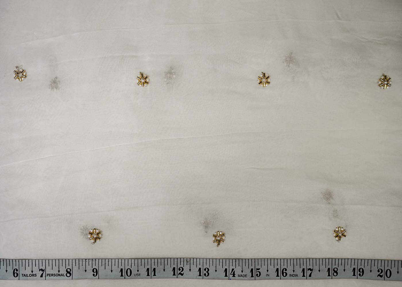 White Organza Fabric With All Over Buti Of Sequins, Katdana And Bead Work 16456