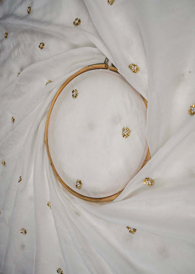 The Noor - White Dyeable Organza Fabric With Classic Buti Of Sequins, Katdana And Bead | 16457