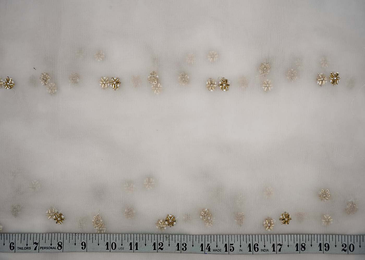 White Net Fabric With All Over Buti Of Sequins, Katdana And Bead Work 16459