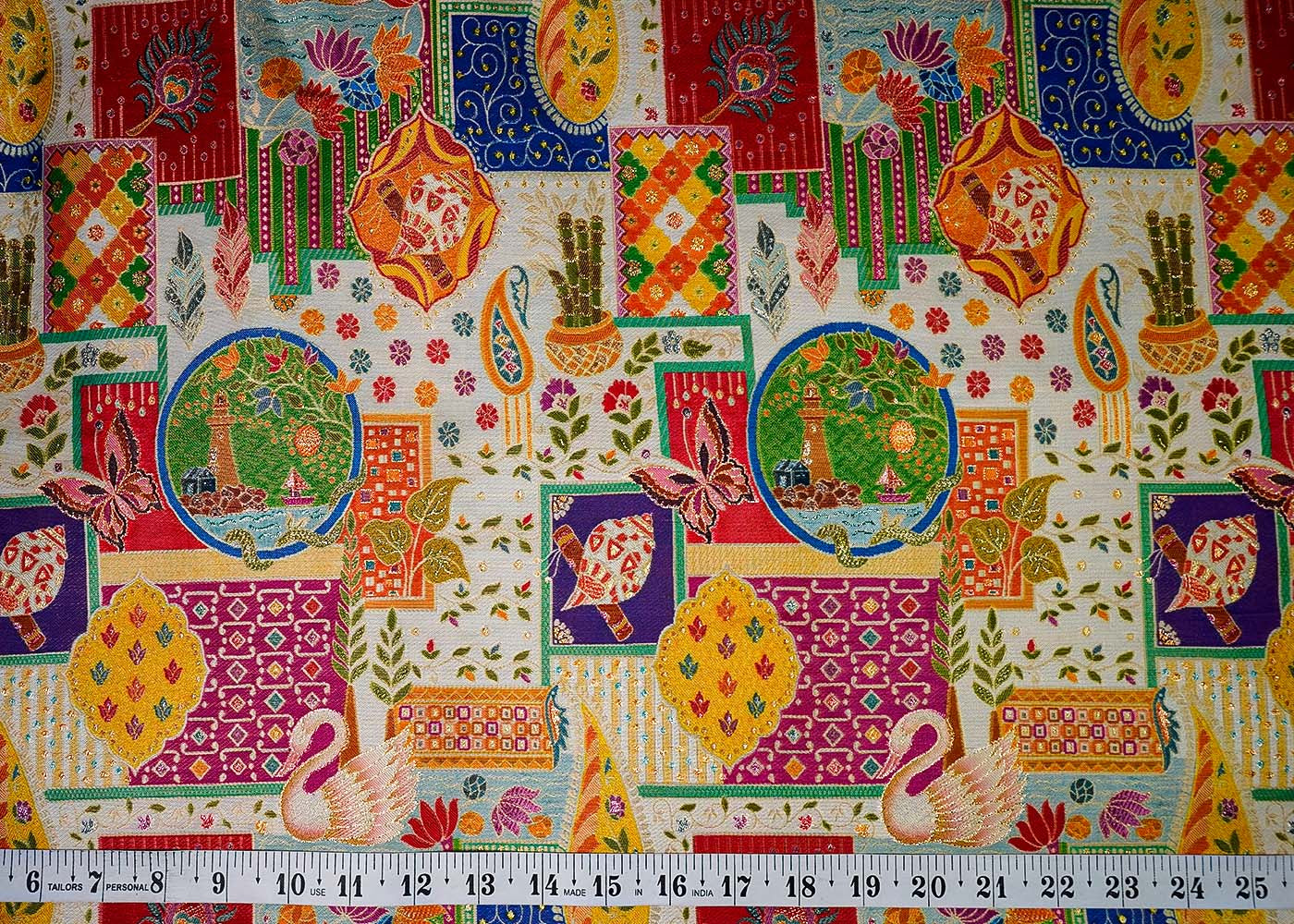 Off White Tissue Fabric With All Over Traditional Print With Zari Handloom 16461