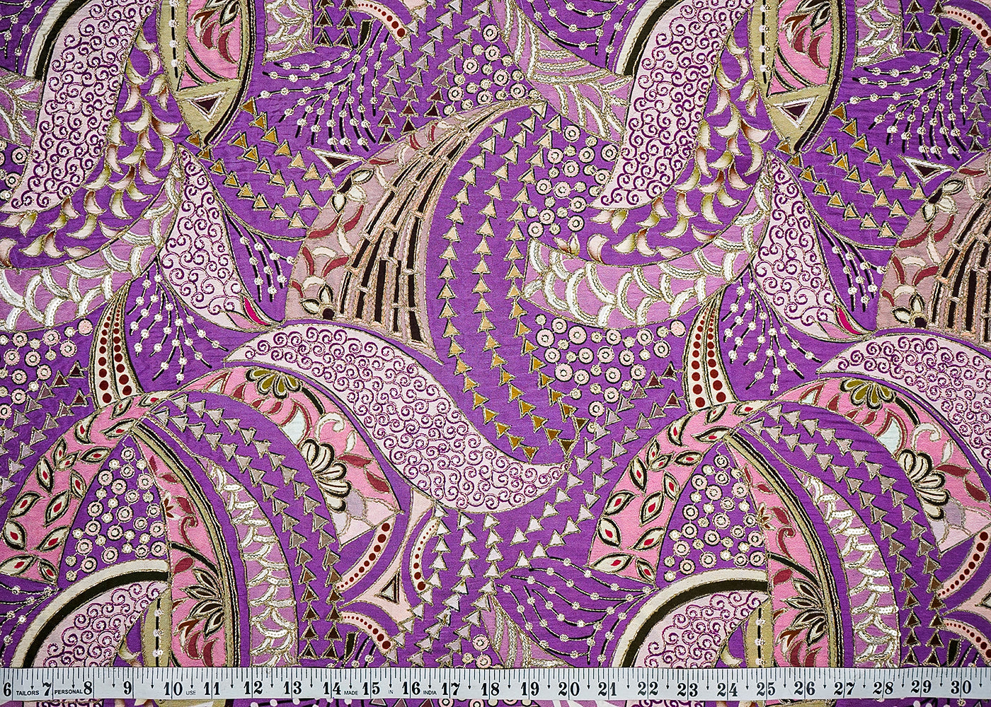 Lavender Crepe Fabric With All Over Thread, Sequins And Zari Work 16465