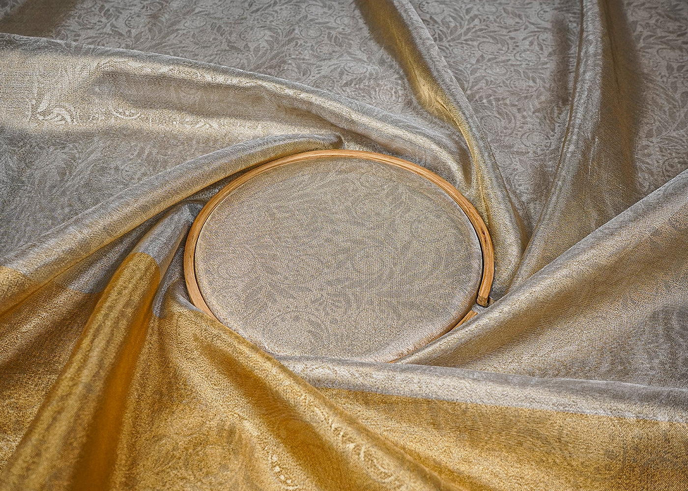 Light Golden Tissue Fabric With All Over Traditional Self Work 16490