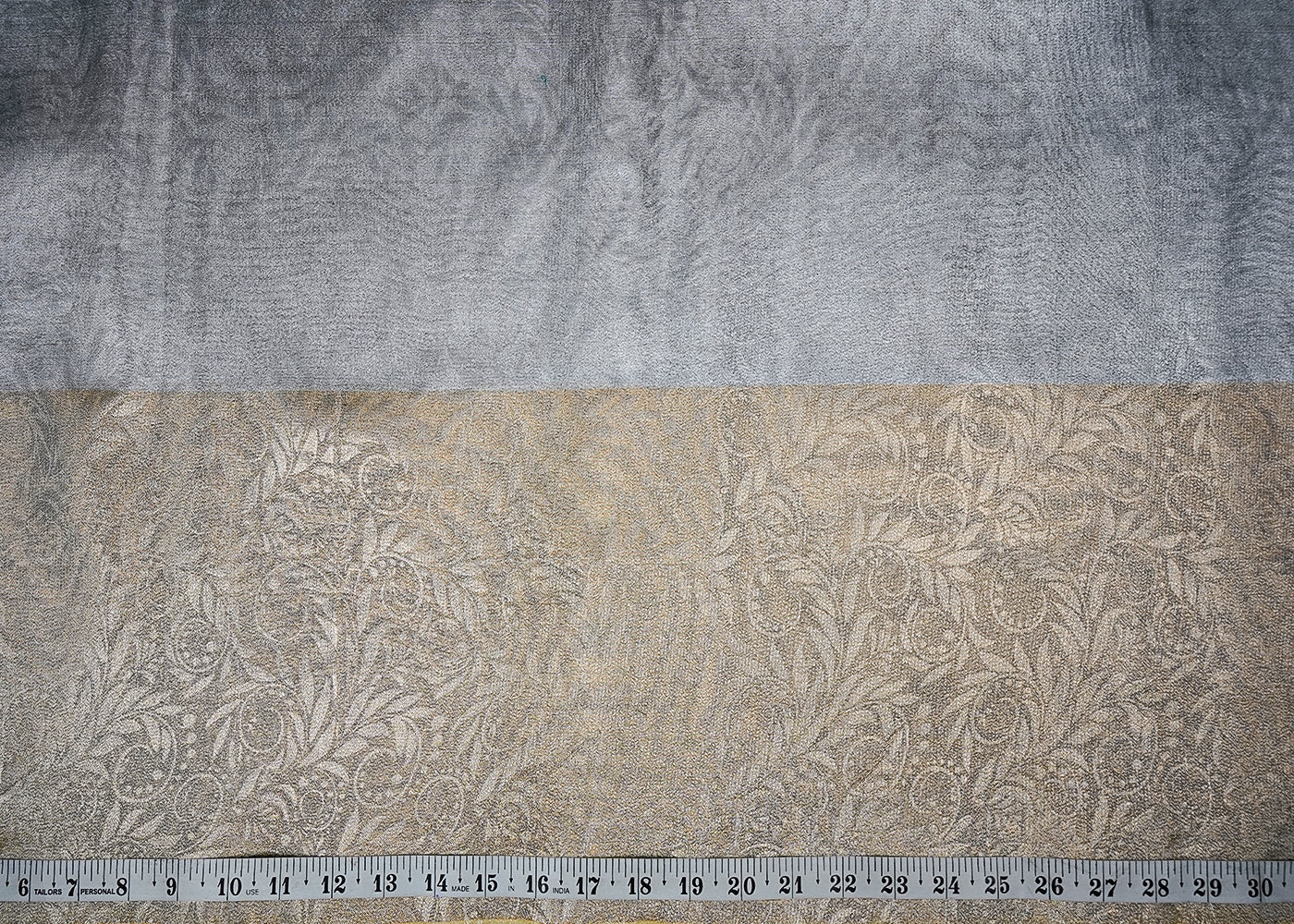 Grey Tissue Fabric With All Over Traditional Self Work 16491