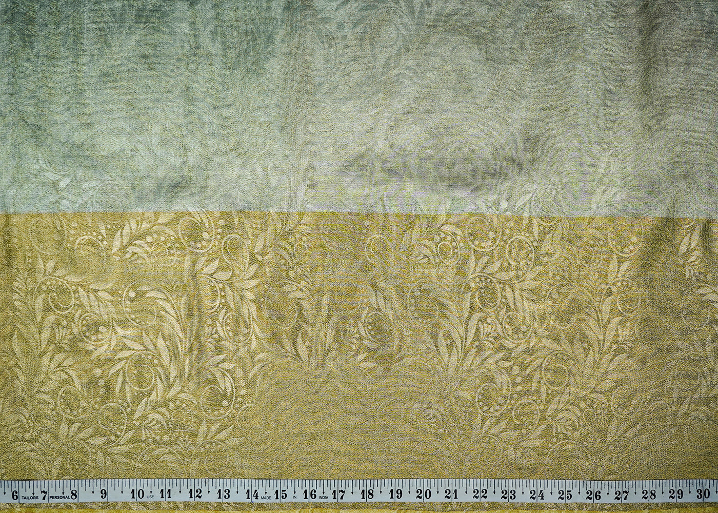 Sea Green Tissue Fabric With All Over Traditional Self Work 16492