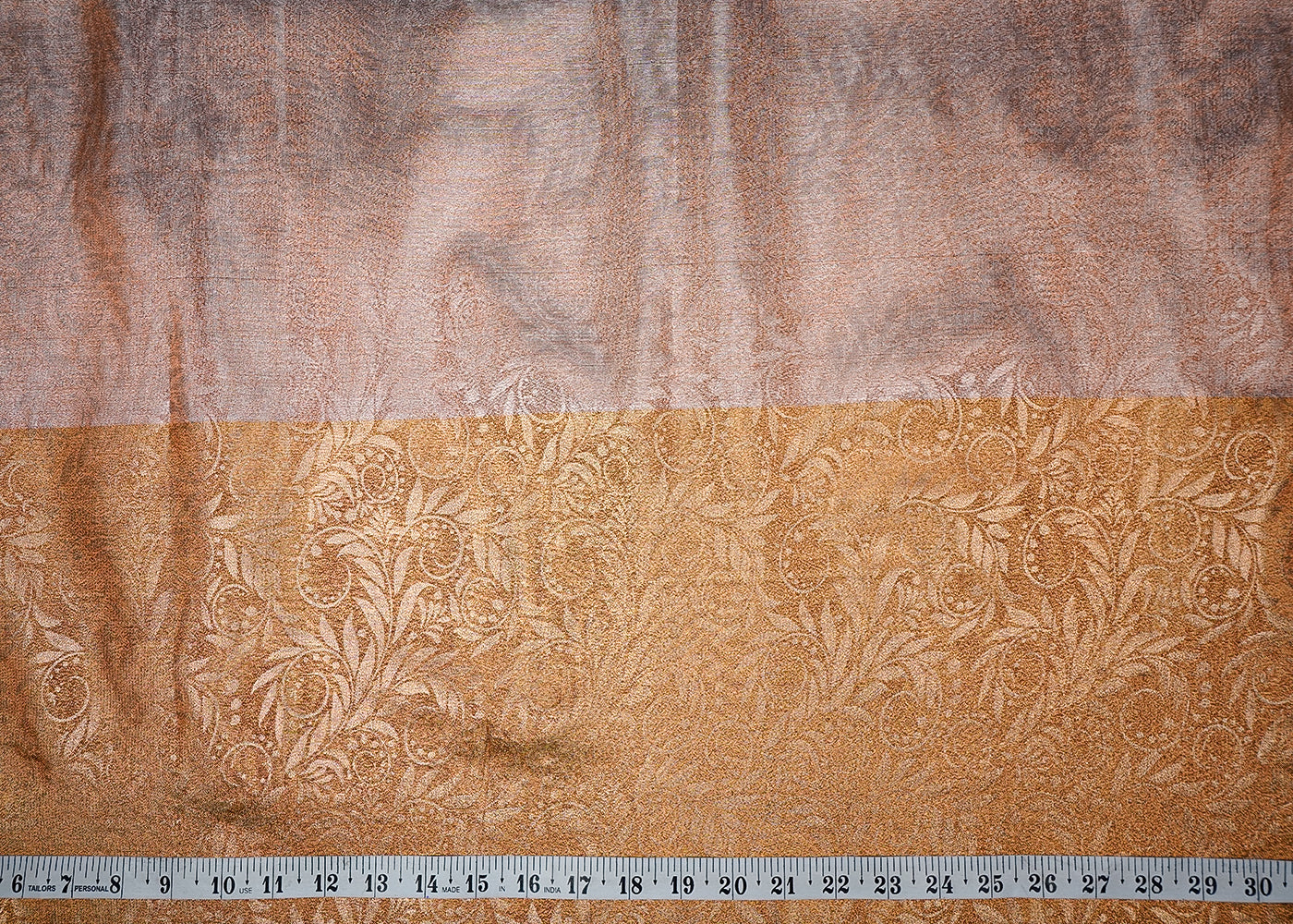 Peach Tissue Fabric With All Over Traditional Self Work 16494