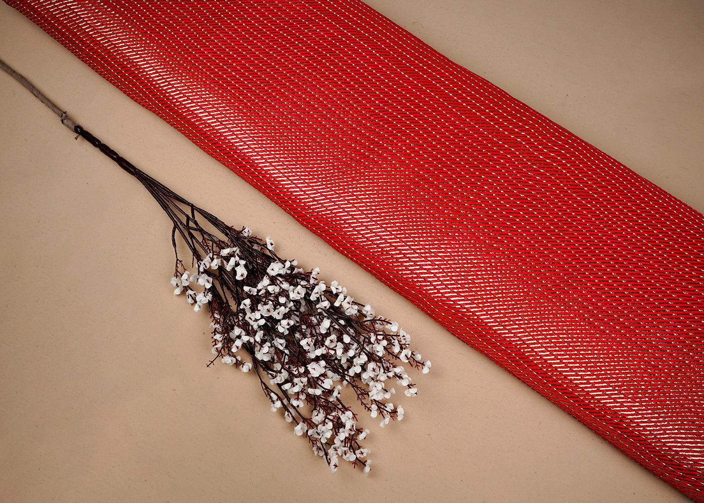 Red Banarasi Silk Fabric With All Over Golden Zari Handloom 16512