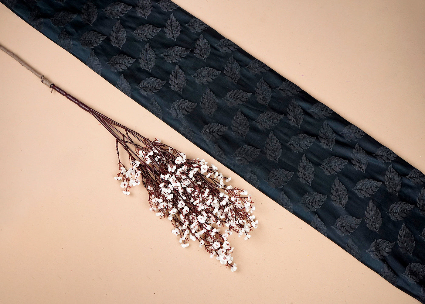 Black Banarasi Brocade Fabric With All Over Thread Handloom 16573