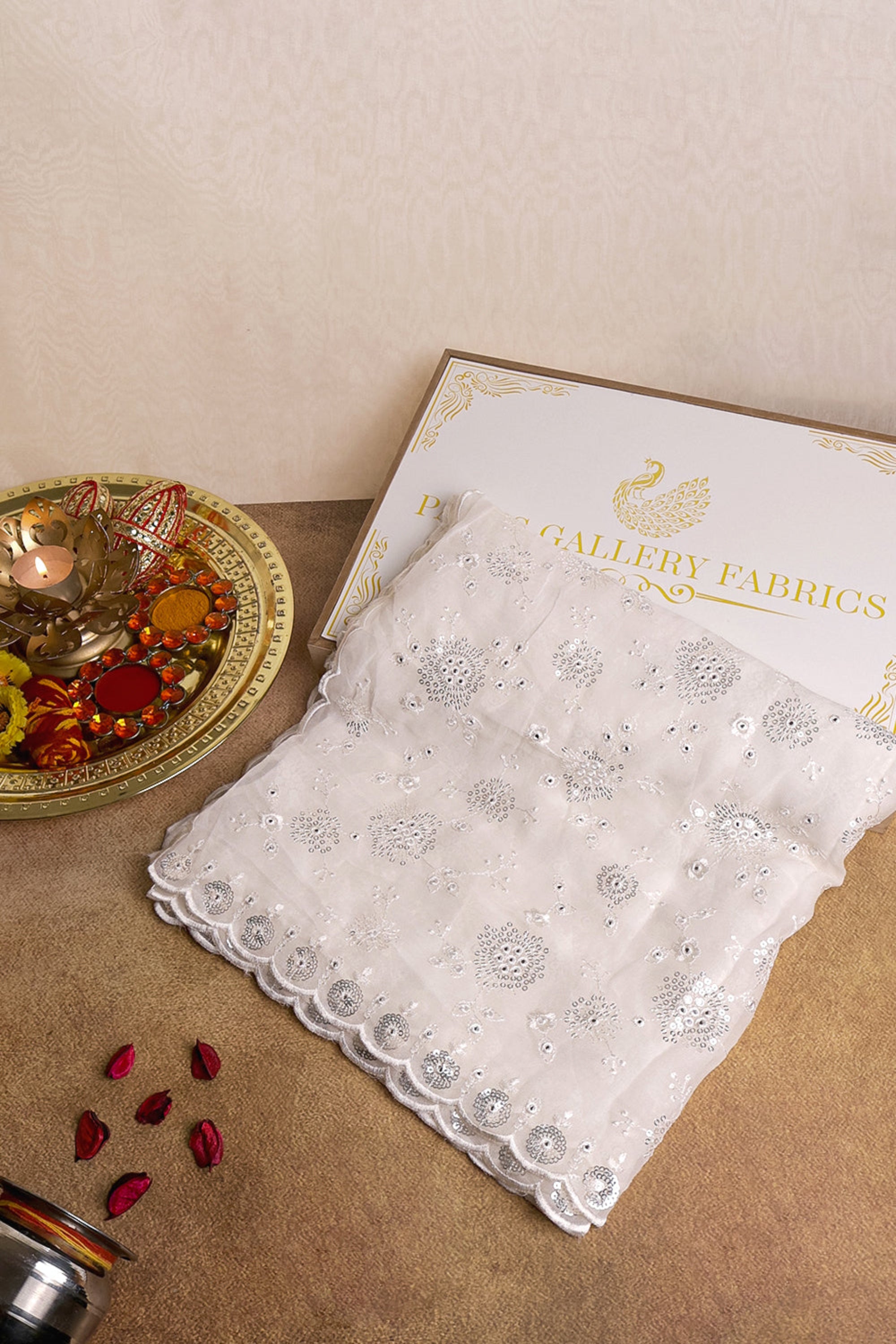 White Dyeable Georgette Dupatta With All Over Thread And Sequins Work 16587