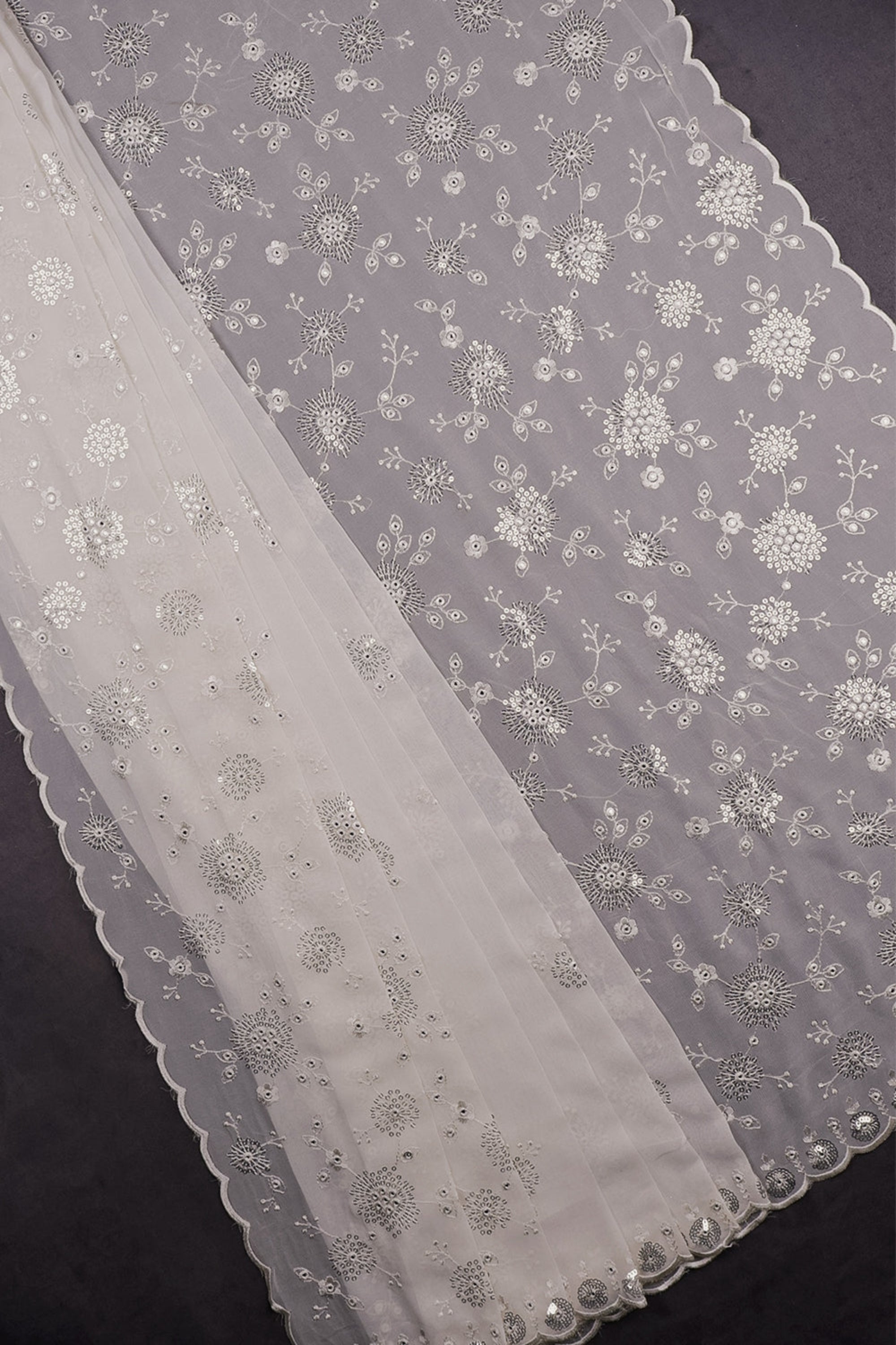 White Dyeable Georgette Dupatta With All Over Thread And Sequins Work 16587