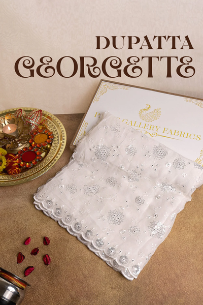 White Dyeable Georgette Dupatta With All Over Thread And Sequins Work 16587