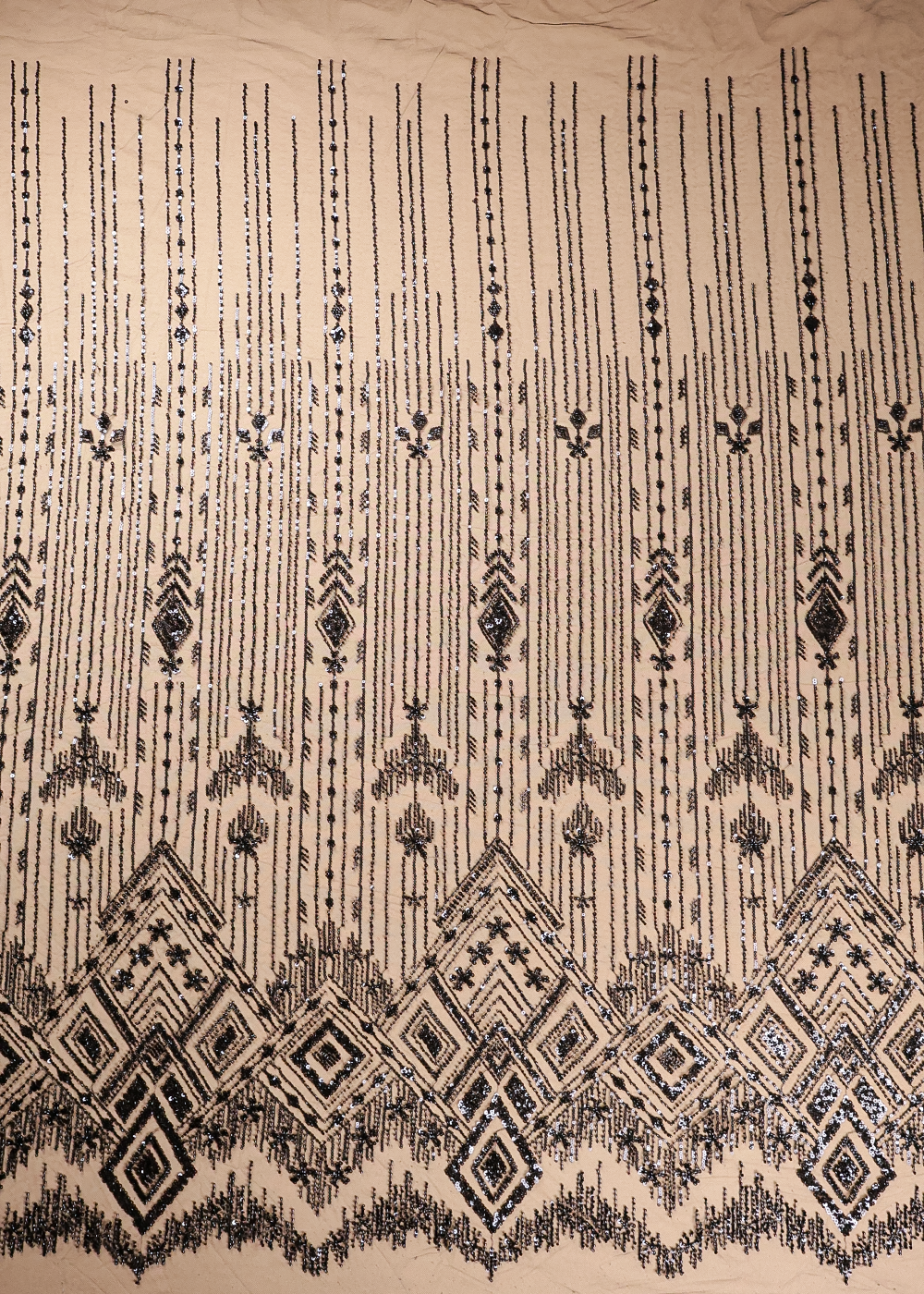Black Imported Net Fabric With All Over Sequins And Bead Work With One Side Border 16590