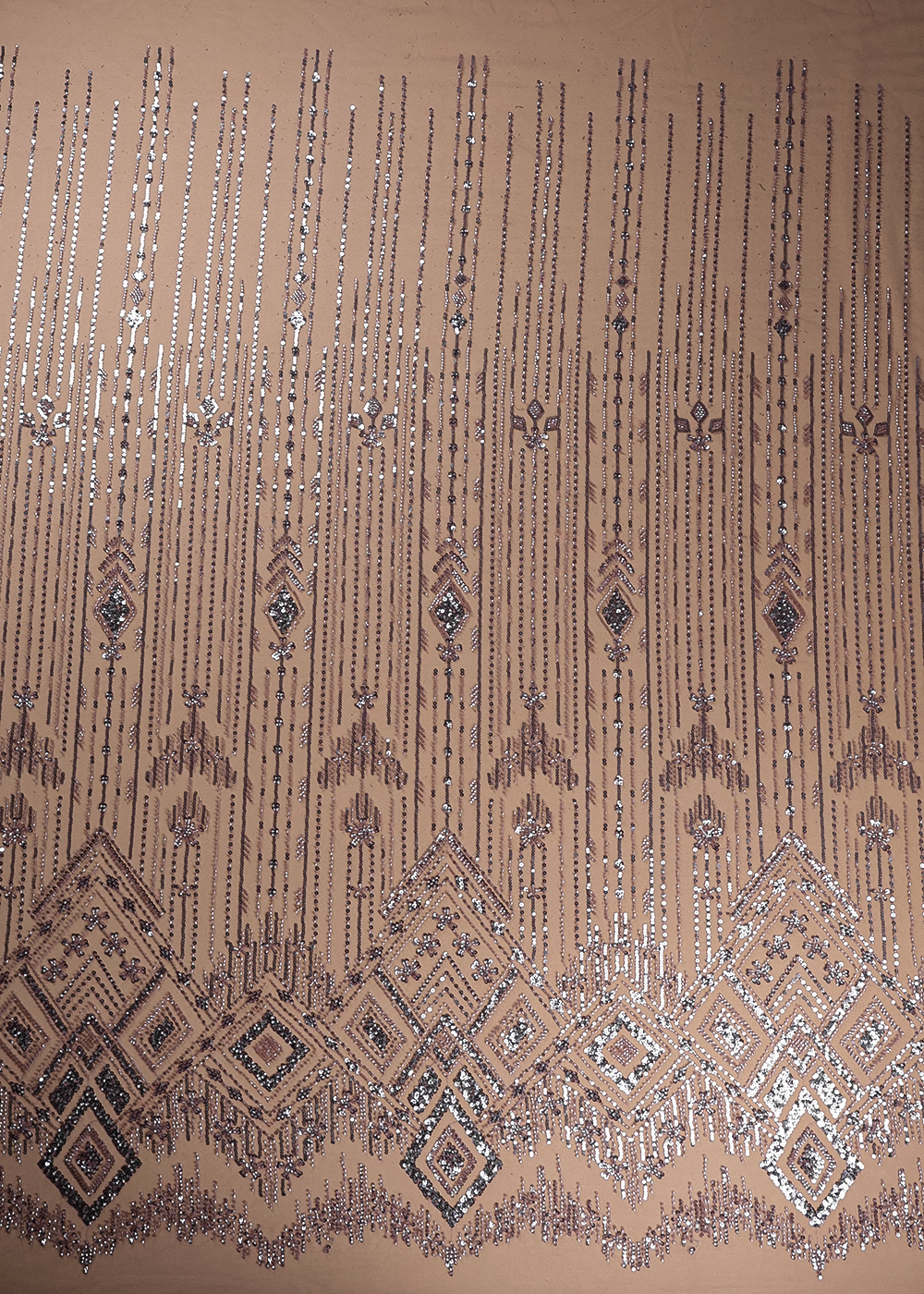 Purple Mauve Imported Net Fabric With All Over Sequins And Bead Work With One Side Border 16592