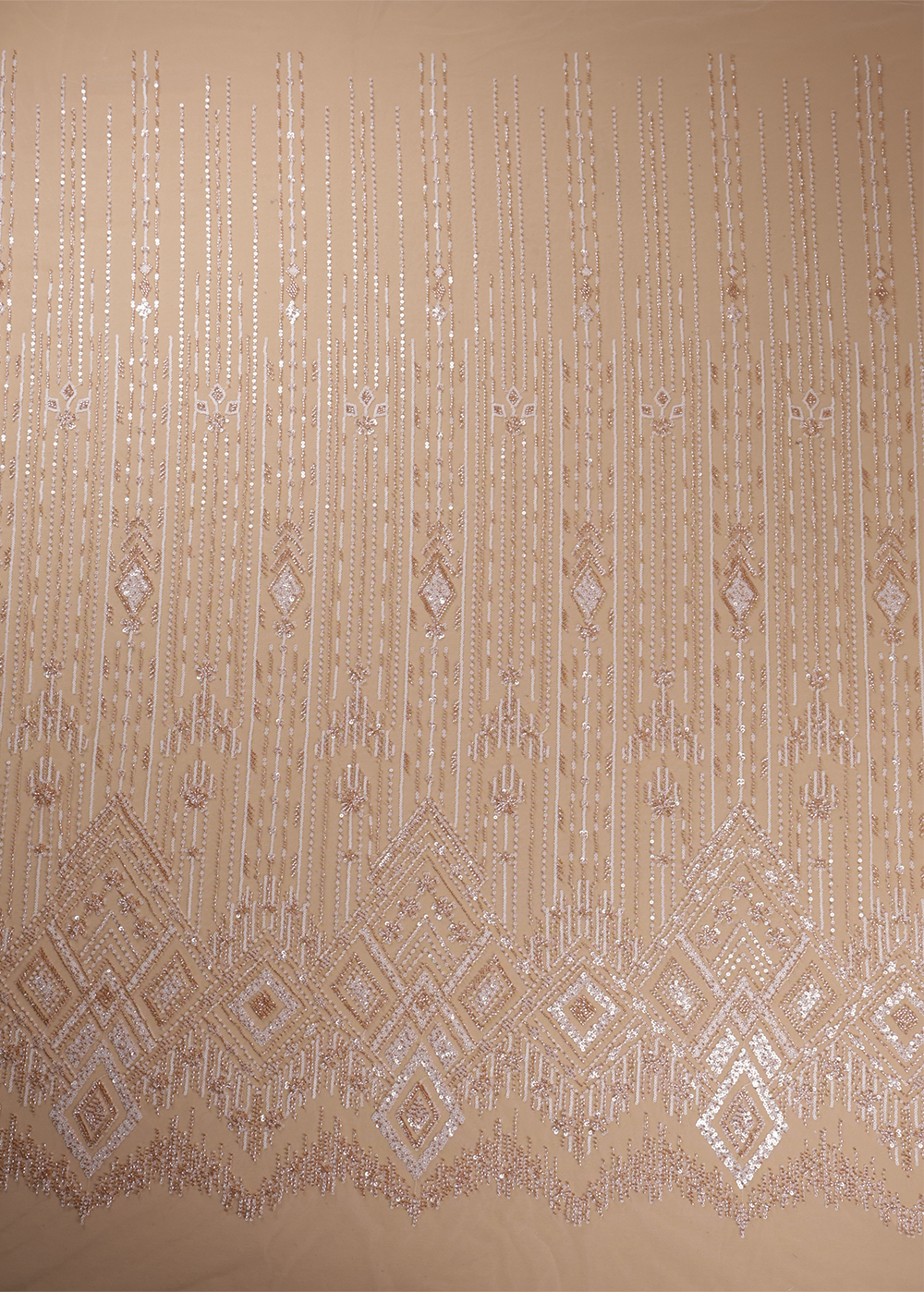 White Imported Net Fabric With All Over Sequins And Bead Work With One Side Border 16593