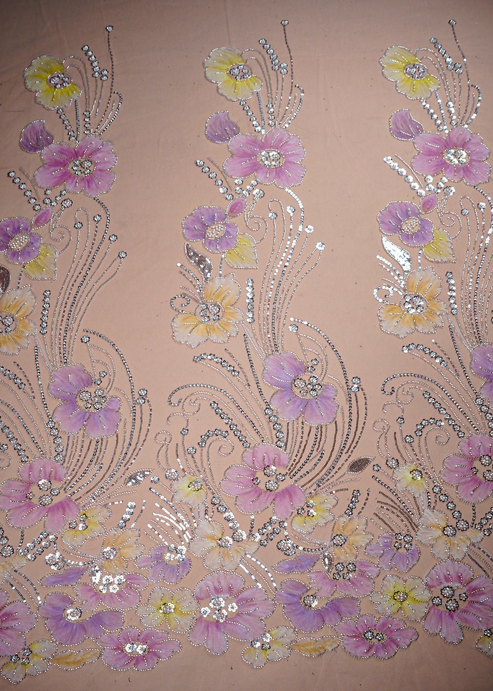 Pink Imported Net Fabric With All Over Applique Work With Bead And Sequins 16596