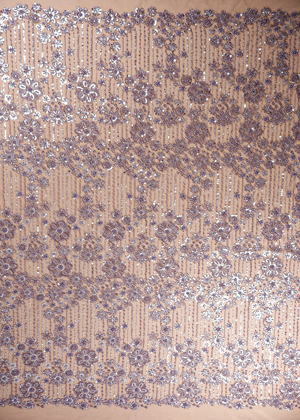 Purple Mauve Imported Net Fabric With All Over Bead And Sequins Work 16598