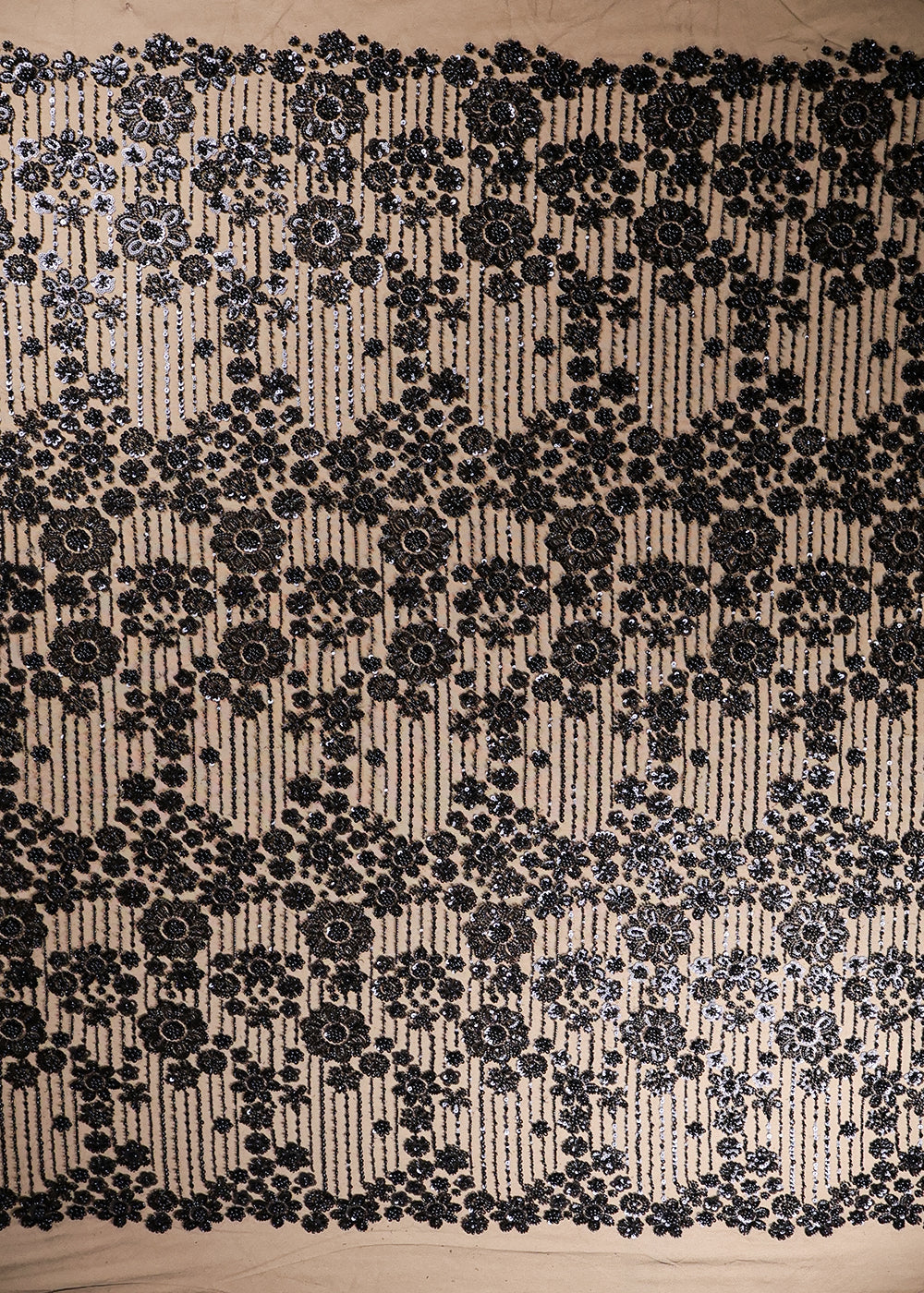 Black Imported Net Fabric With All Over Bead And Sequins Work 16599