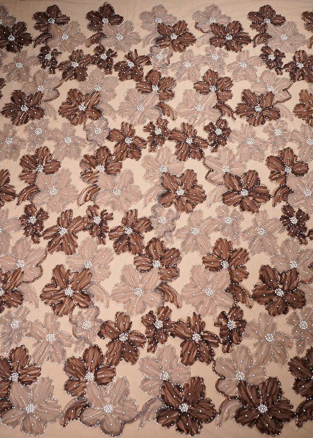 Coffee Imported Net Fabric With All Over Applique Work With Bead And Pearl 16606