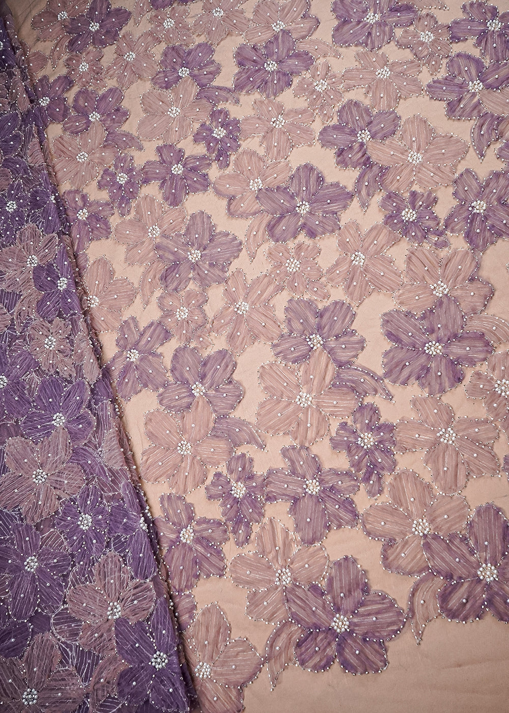 Onion Imported Net Fabric With All Over Applique Work With Bead And Pearl 16608