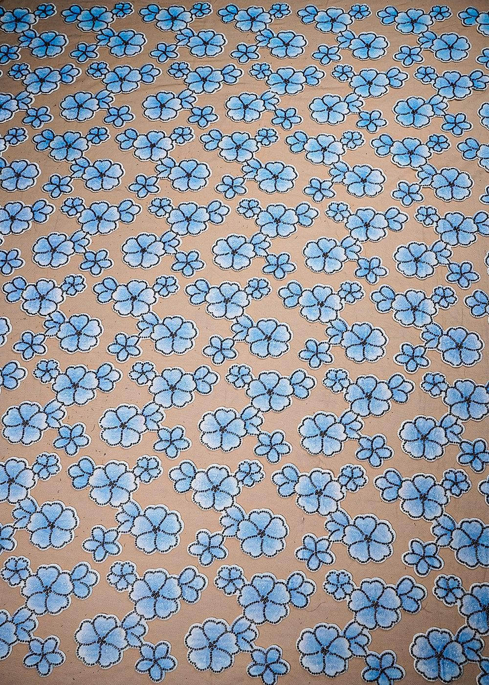 Sky Blue Imported Net Fabric With All Over Applique Work With Bead And Pearl 16609