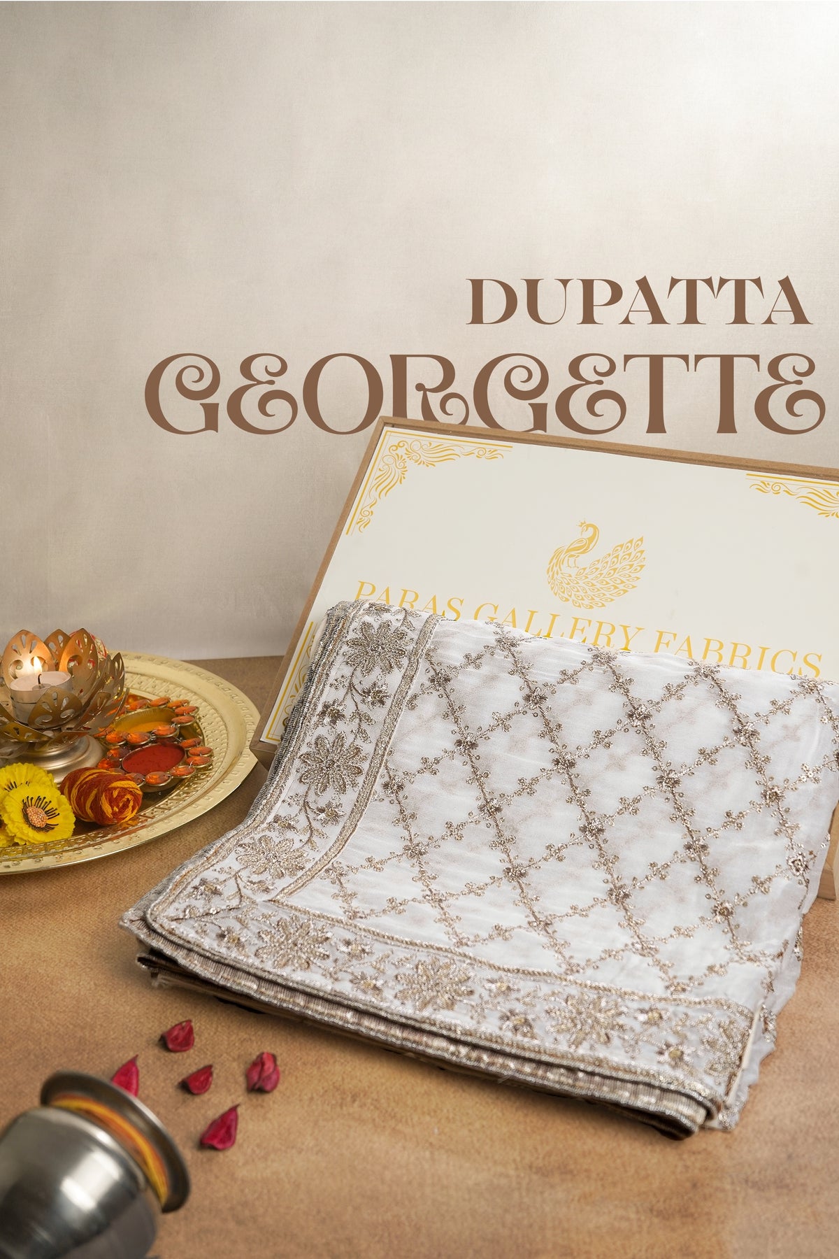 White Dyeable Georgette Dupatta With All Over Zari And Sequins Work 16617