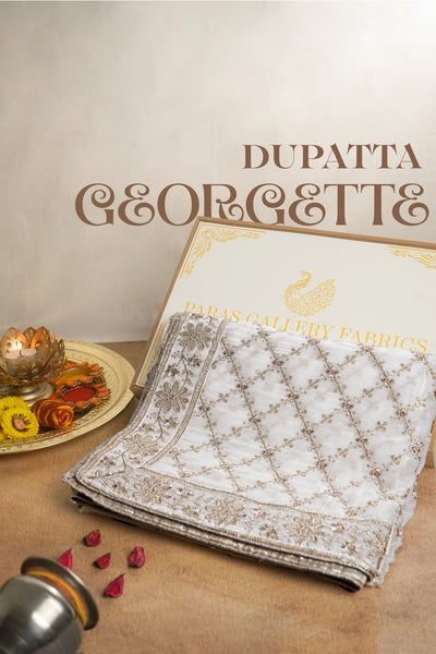 White Dyeable Georgette Dupatta With All Over Zari And Sequins Work 16617