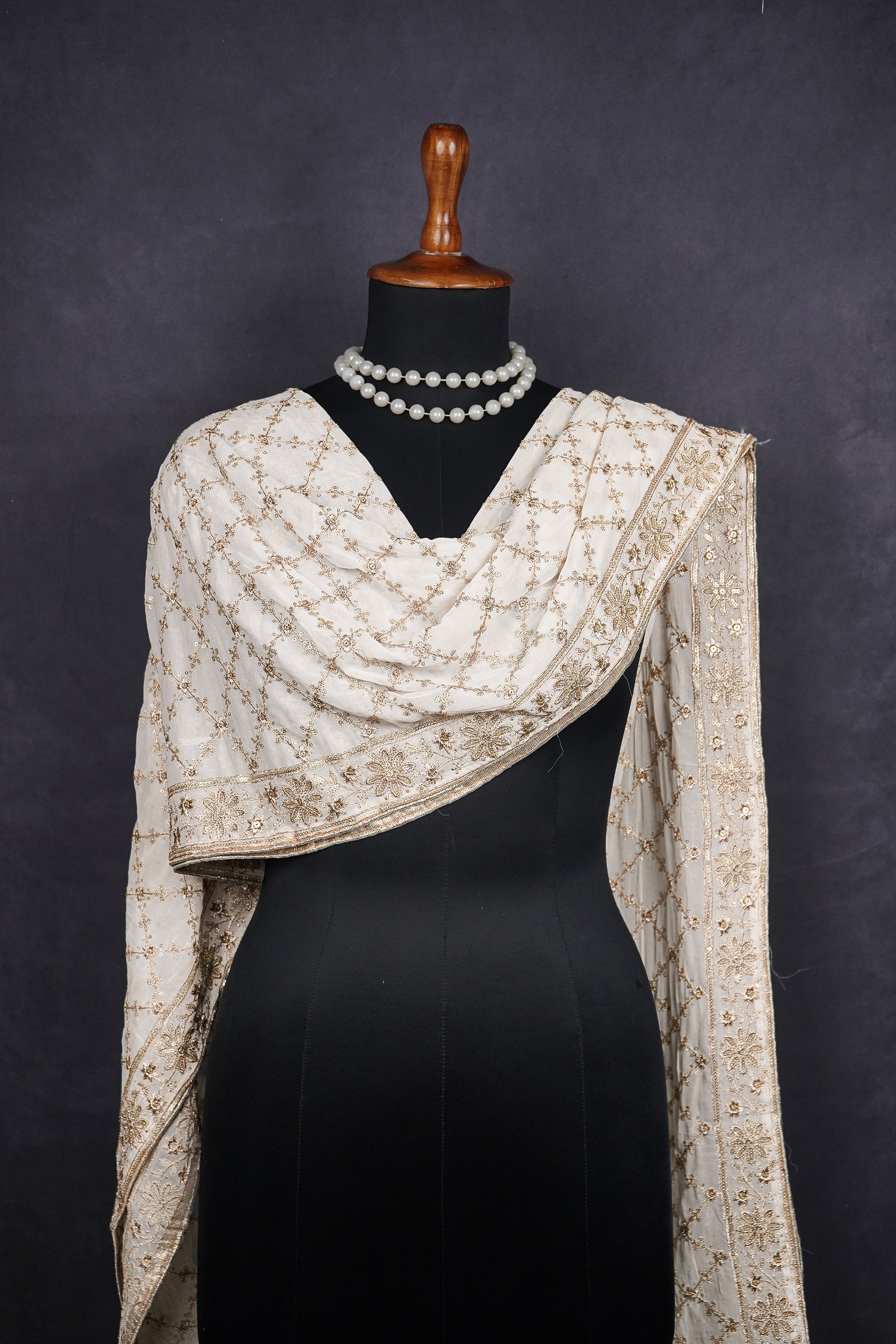 White Dyeable Georgette Dupatta With All Over Zari And Sequins Work 16617
