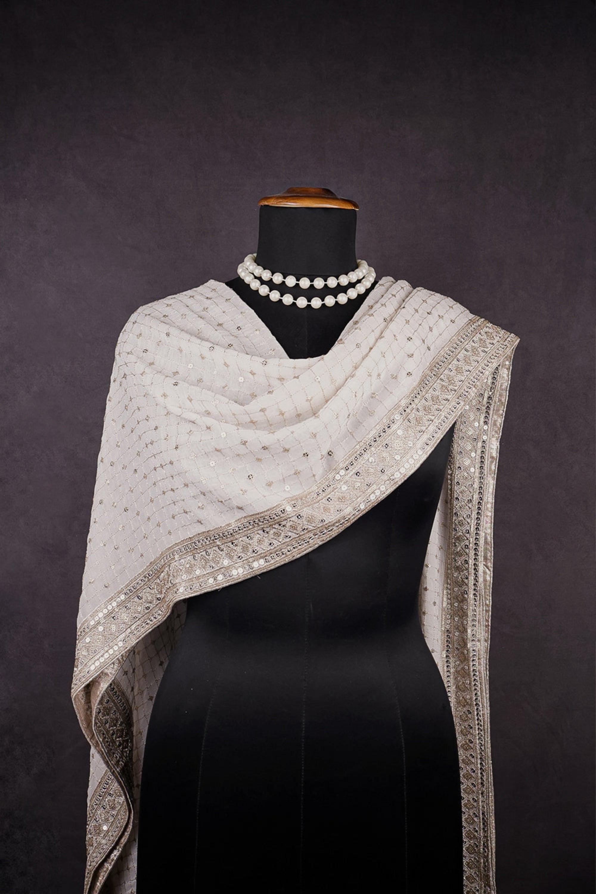 White Dyeable Georgette Dupatta With All Over Zari And Sequins Work 16618