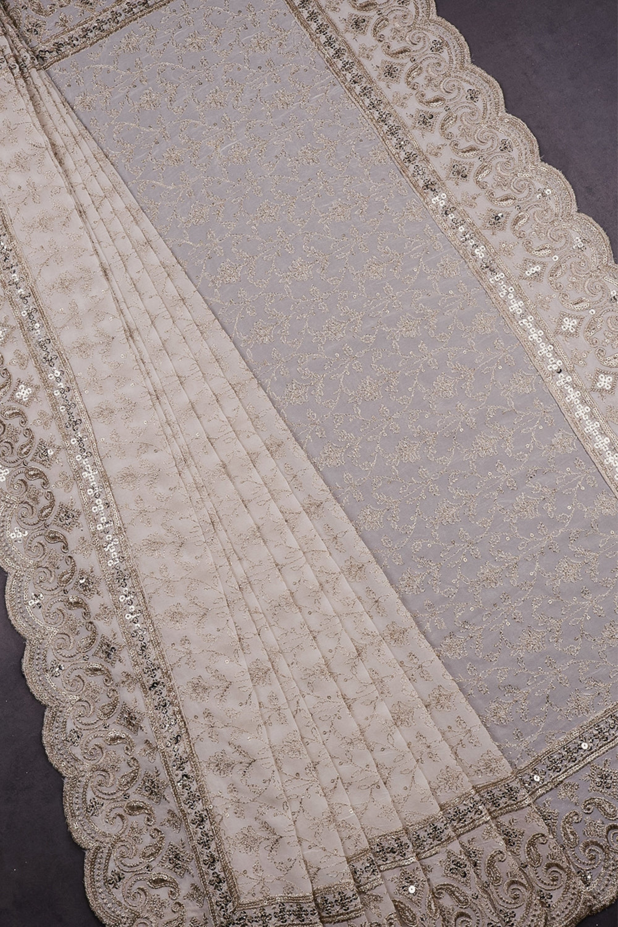 White Dyeable Georgette Dupatta With All Over Zari And Sequins Work 16619