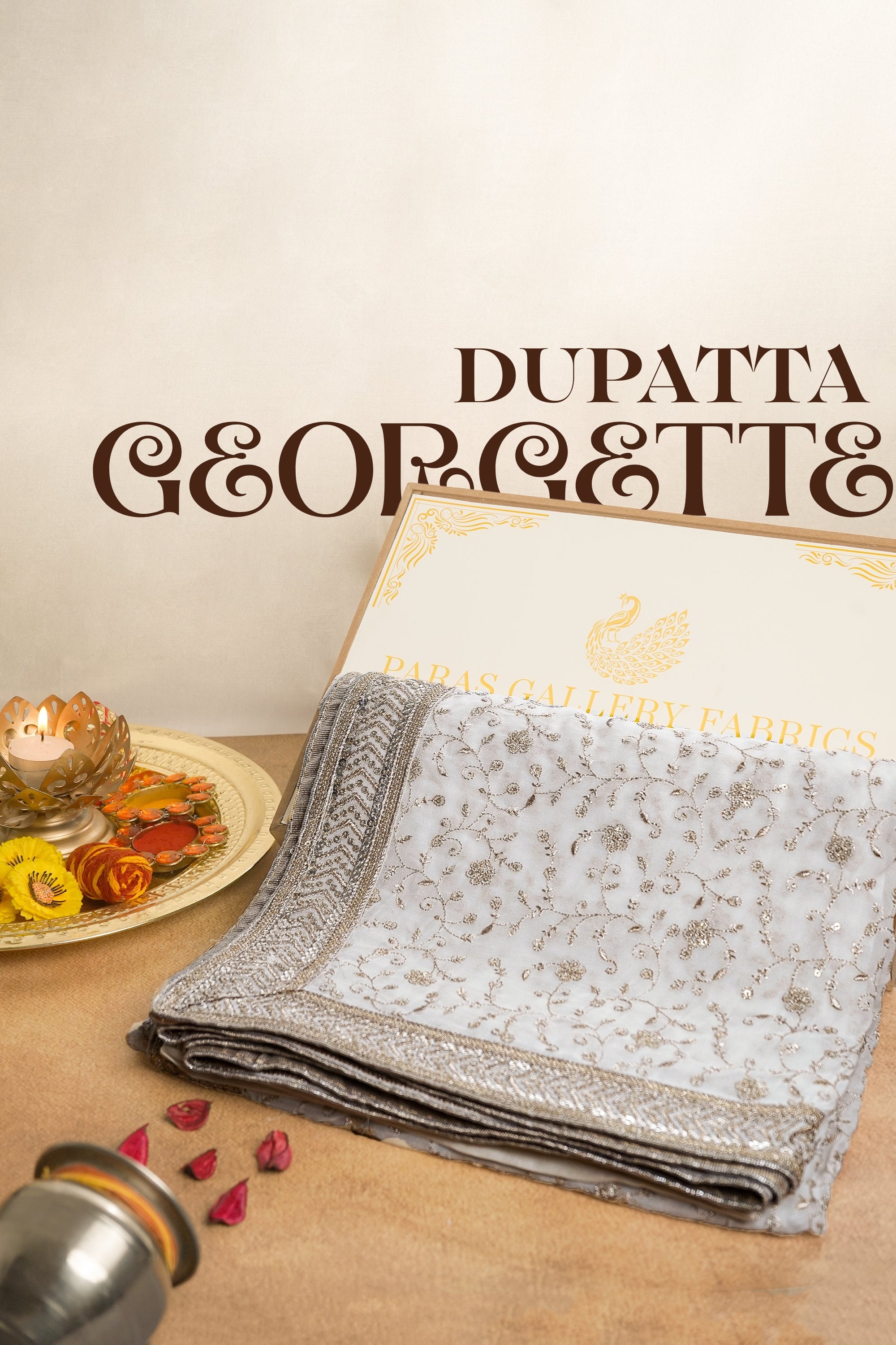 White Dyeable Georgette Dupatta With All Over Zari And Sequins Work 16820