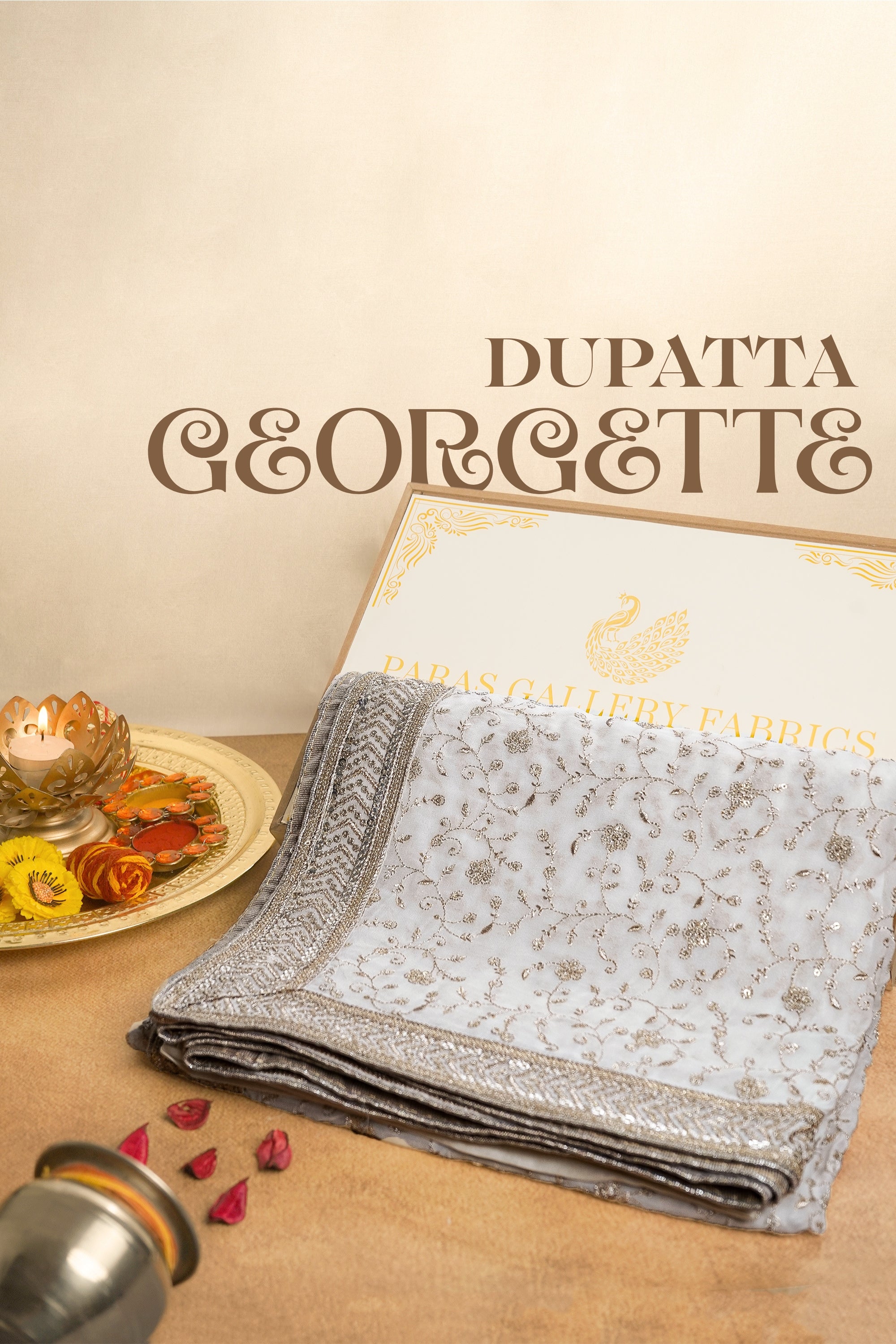 White Dyeable Georgette Dupatta With All Over Zari And Sequins Work 16820