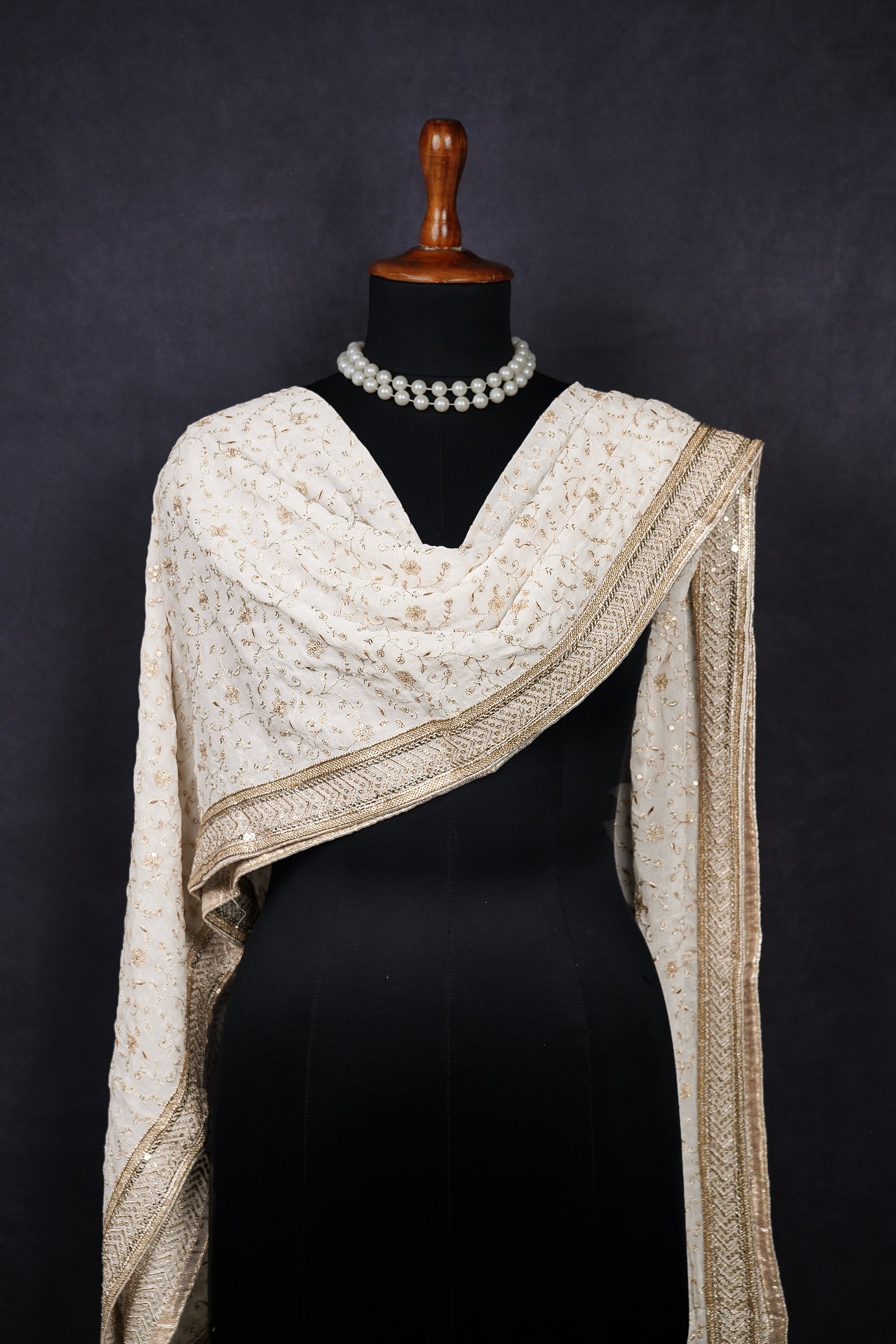 White Dyeable Georgette Dupatta With All Over Zari And Sequins Work 16820