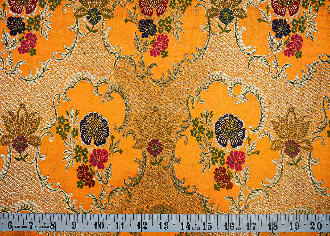 Mustard Banarasi Brocade Fabric With All Over Thread And Zari Handloom 16633