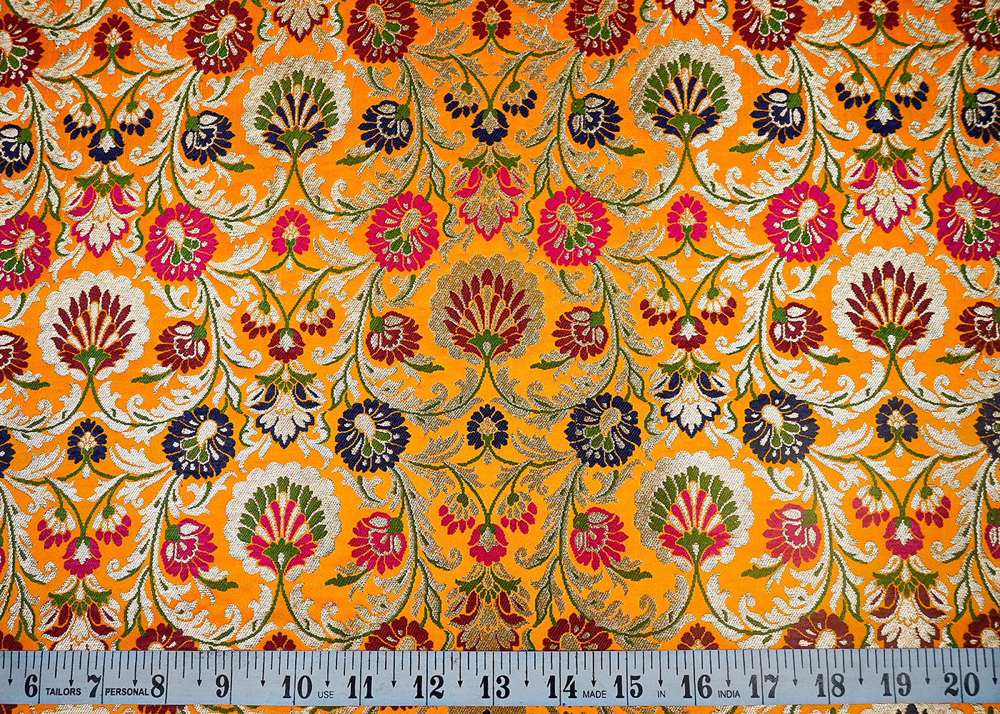 Mustard Banarasi Brocade Fabric With All Over Thread And Zari Handloom 16636