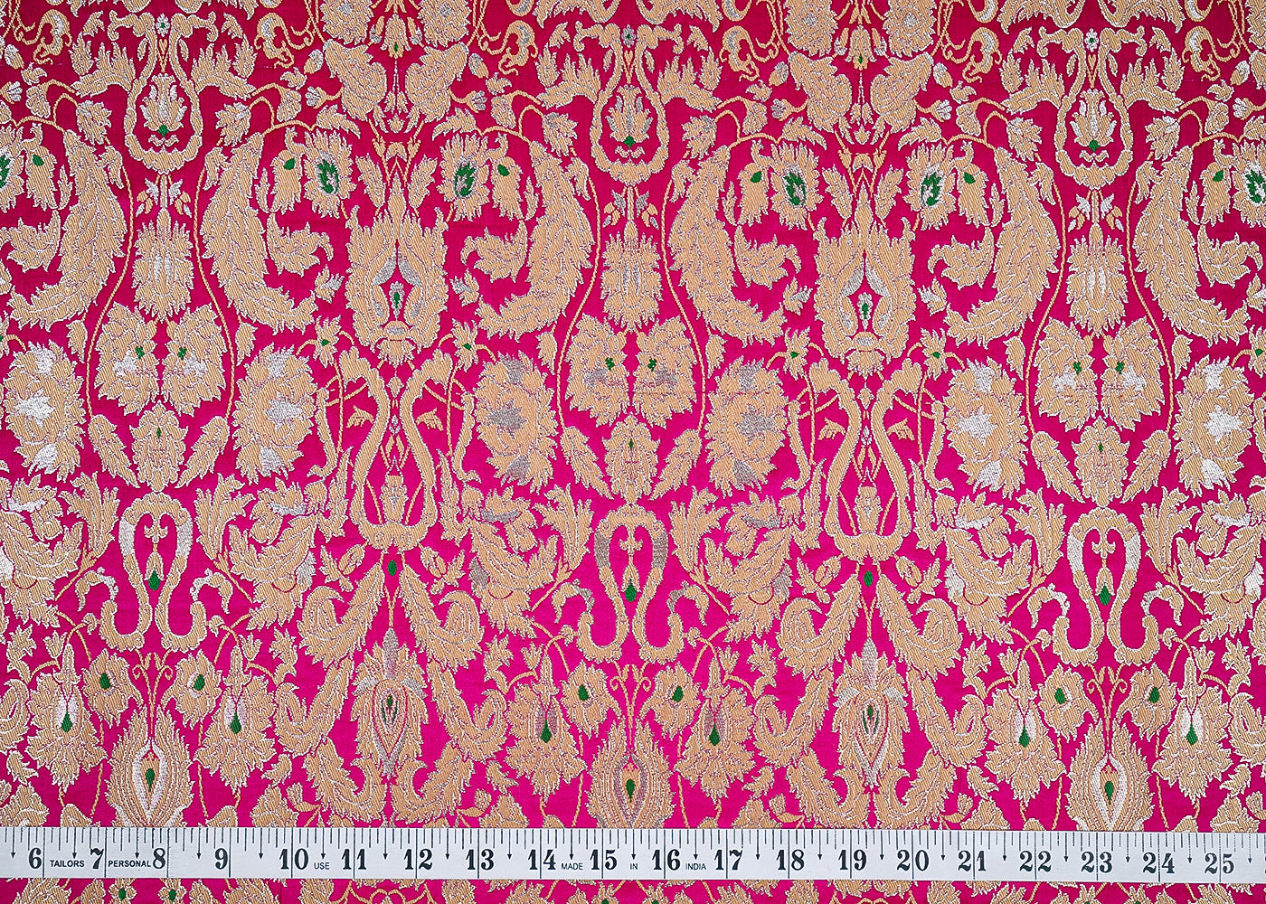 Pink Banarasi Brocade Fabric With All Over Thread And Zari Handloom 16640
