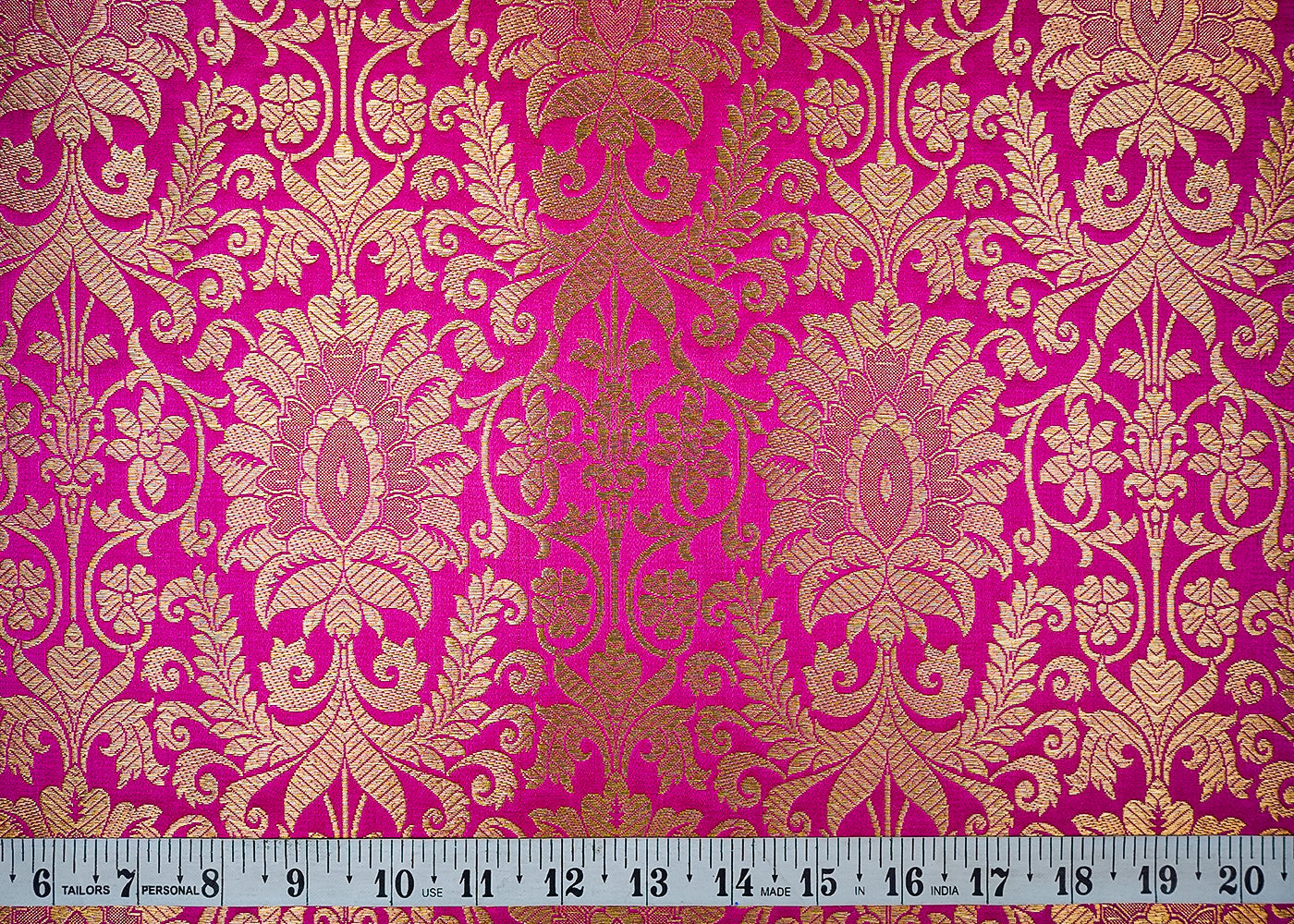 Pink Banarasi Brocade Fabric With All Over Golden Zari Handloom 16648