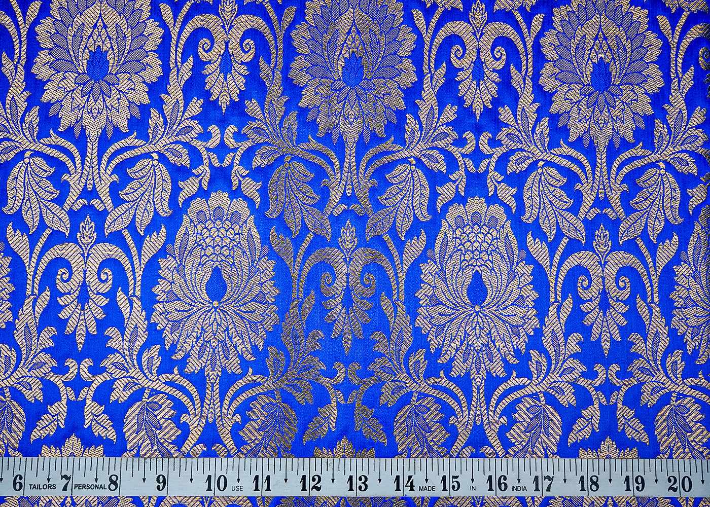 Royal Blue Banarasi Brocade Fabric With All Over Golden Zari Handloom 16649