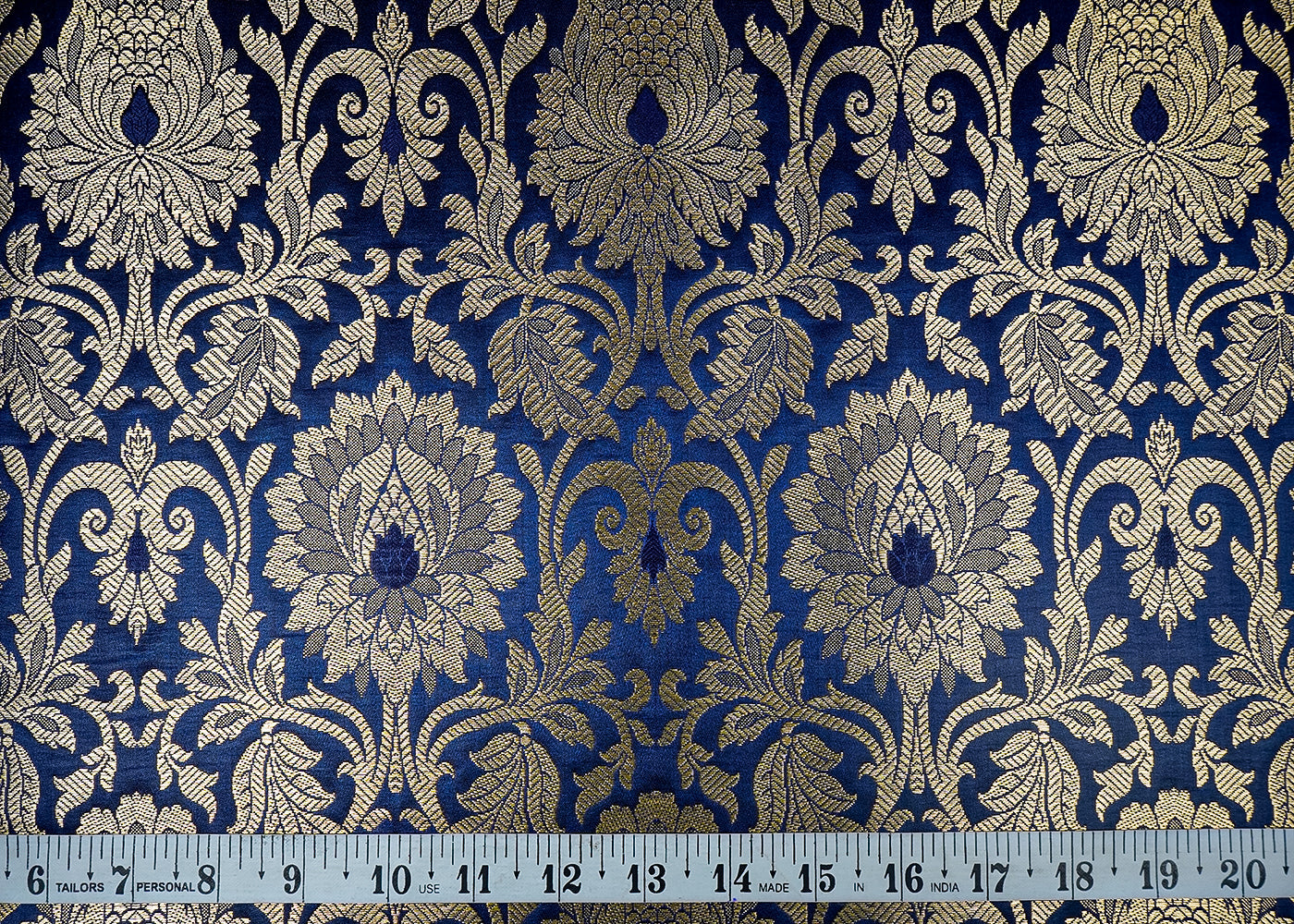 Navy Blue Banarasi Brocade Fabric With All Over Golden Zari Handloom 16650