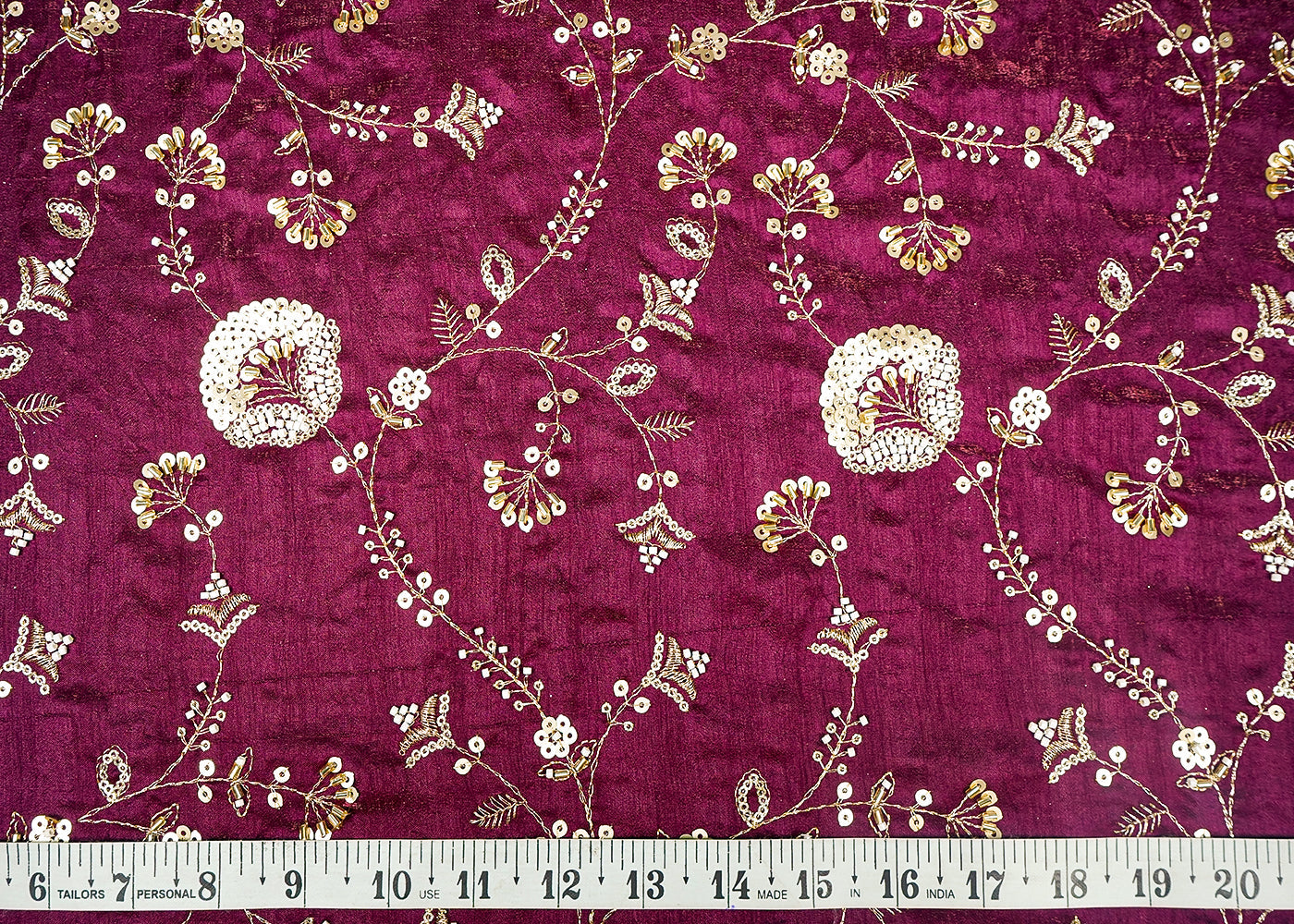 Wine Diamond Silk Fabric With All Over Zari, Sequins, Bead And Katdana Work 16670
