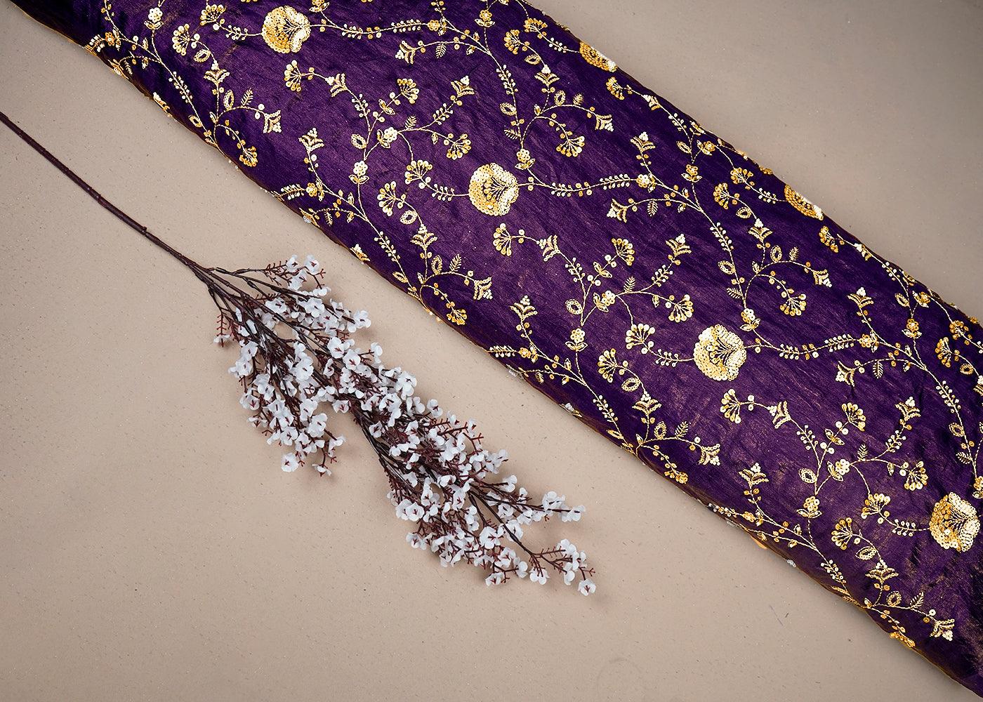 Purple Diamond Silk Fabric With All Over Zari, Sequins, Bead And Katdana Work 16671