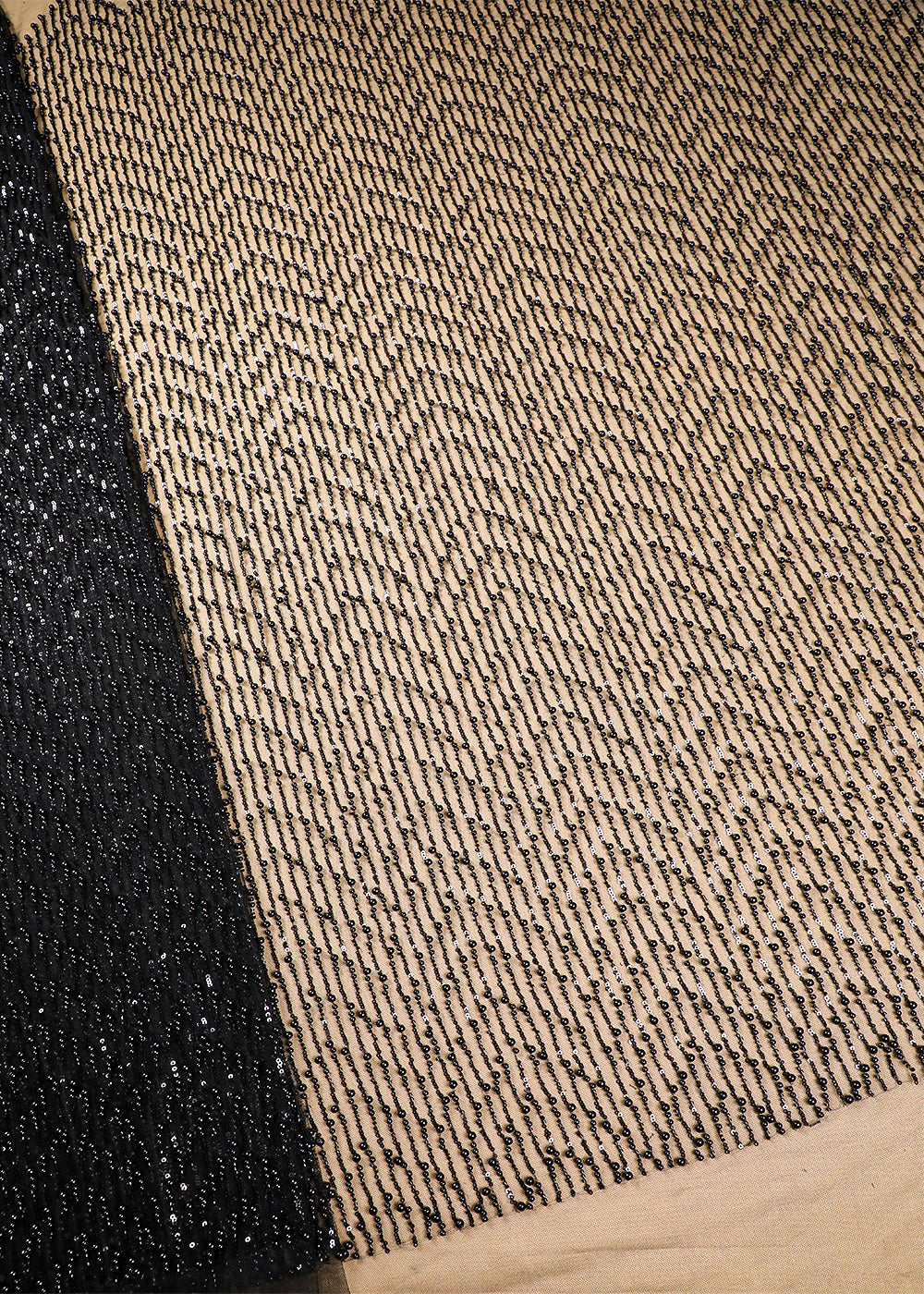 Black Imported Net Fabric With All Over Sequins And Bead Work With One Side Scalloped Edge 16677